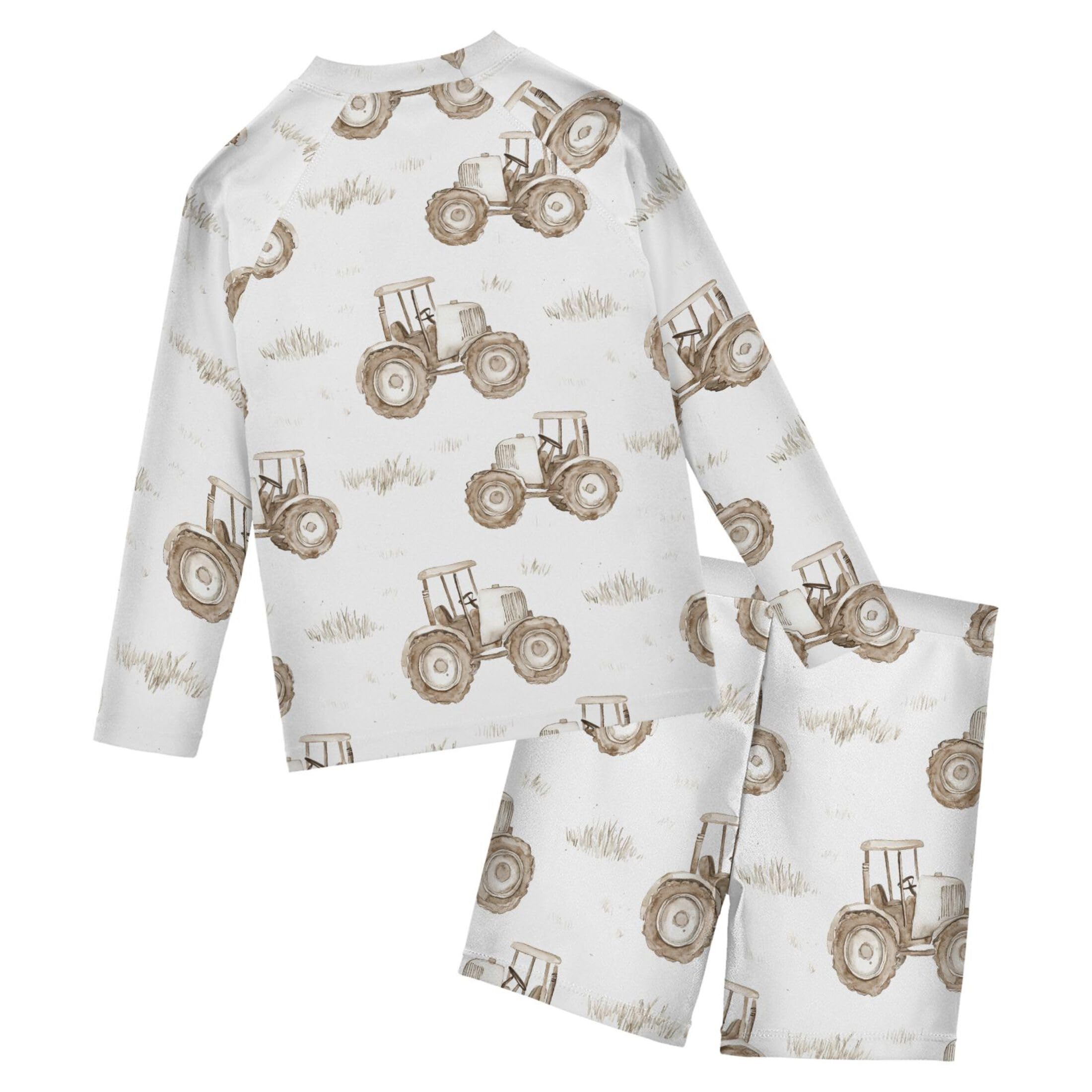 Tractor Toddler and Baby Boys' 2-Piece Swimsuit Trunk, Long Sleeve Rashguard Bathing Suit B0403802