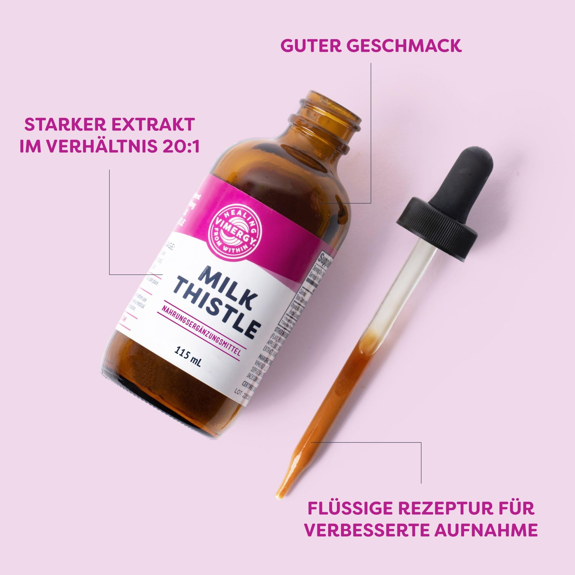 Vimergy Mariendistel Flüssig, 57 Einnahmen – Mariendistel Extrakt – Veganes Nahrungsergänzungsmittel – Ohne Zucker oder Bindemittel –Gentechnik- und Glutenfrei (115 ml)