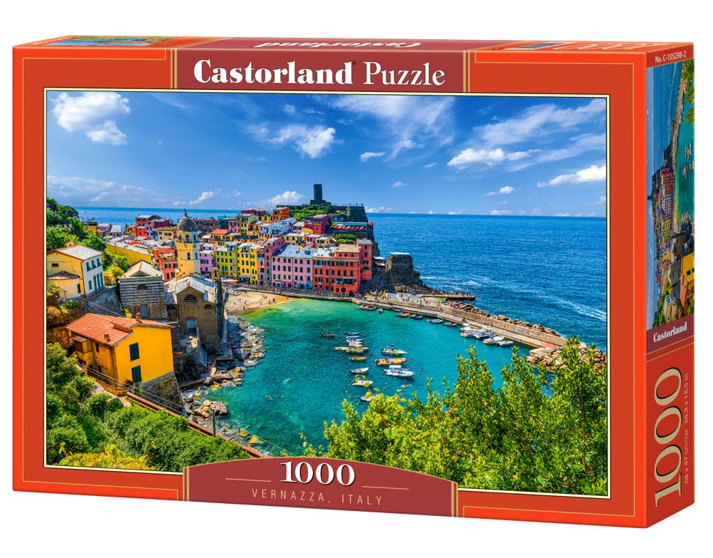 CASTORLAND 1000 Piece Jigsaw Puzzle, Vernazza, Cinque Terre, Italy, Mediterranean Coast, Fishing Boats, Puzzle for Adults, C-105298-2