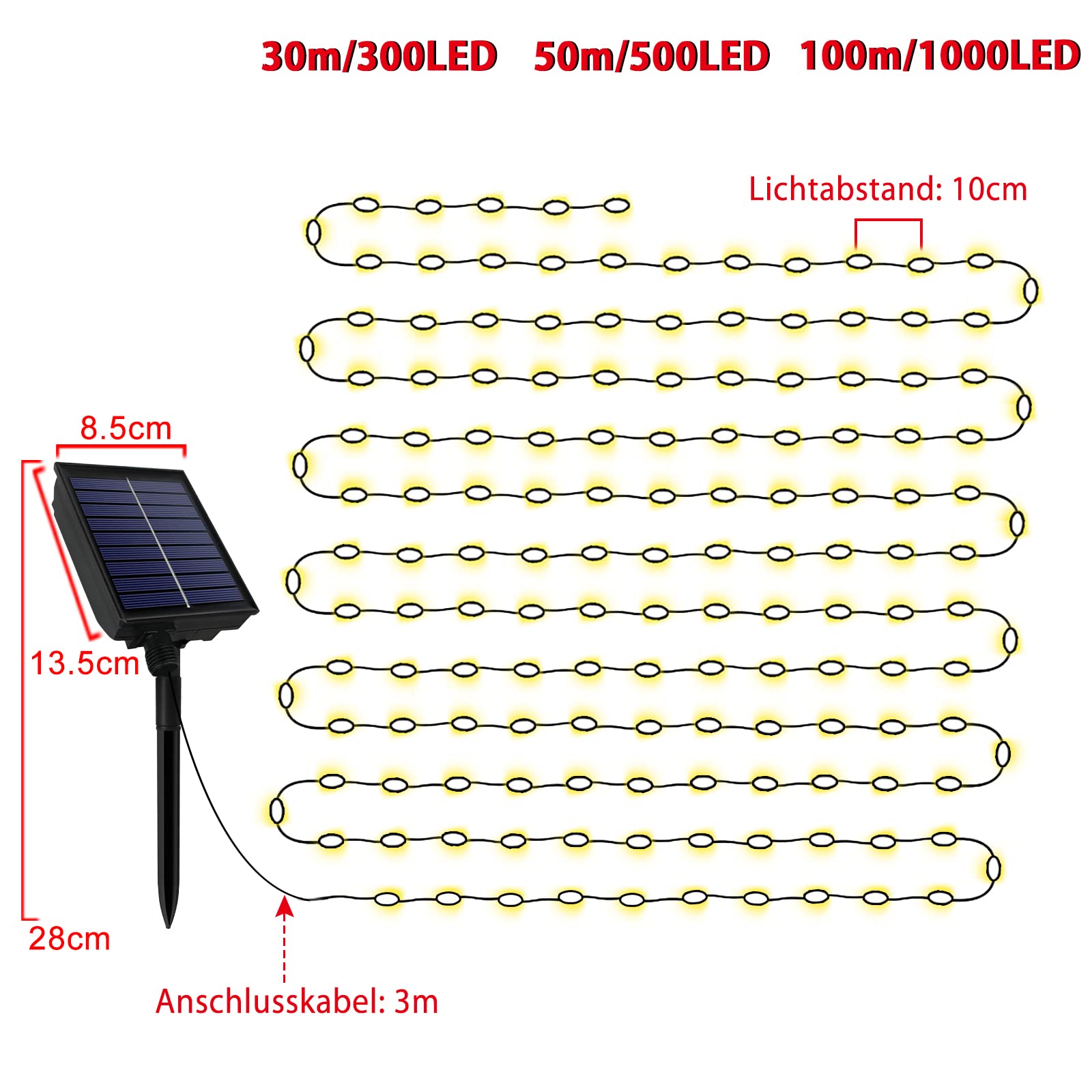 NAIZY Solar Lichterkette aussen 100m 1000LEDs Solar Weihnachtsbeleuchtung Warmweiß Lichtervorhang mit 8 Leuchtmodi Speicherfunktion & Timer & USB IP44 Wasserdicht Lichterketten Innen-Außen