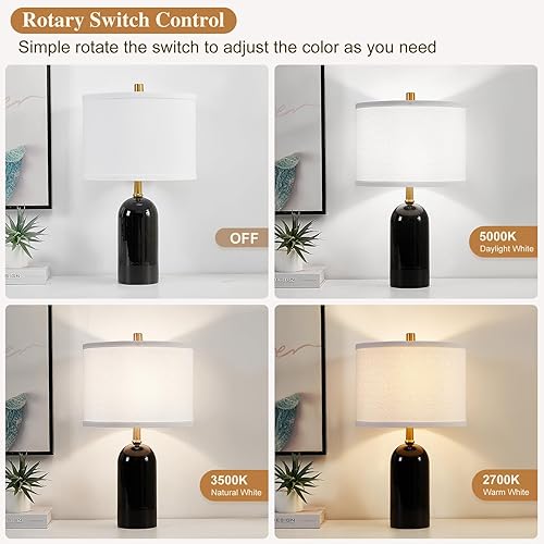 Miniatura 3 de Juego de 2 lámparas de mesa modernas de cerámica, lámpara de noche de 3 colores de temperatura de 21.5 pulgadas de alto, lámpara de mesa auxiliar