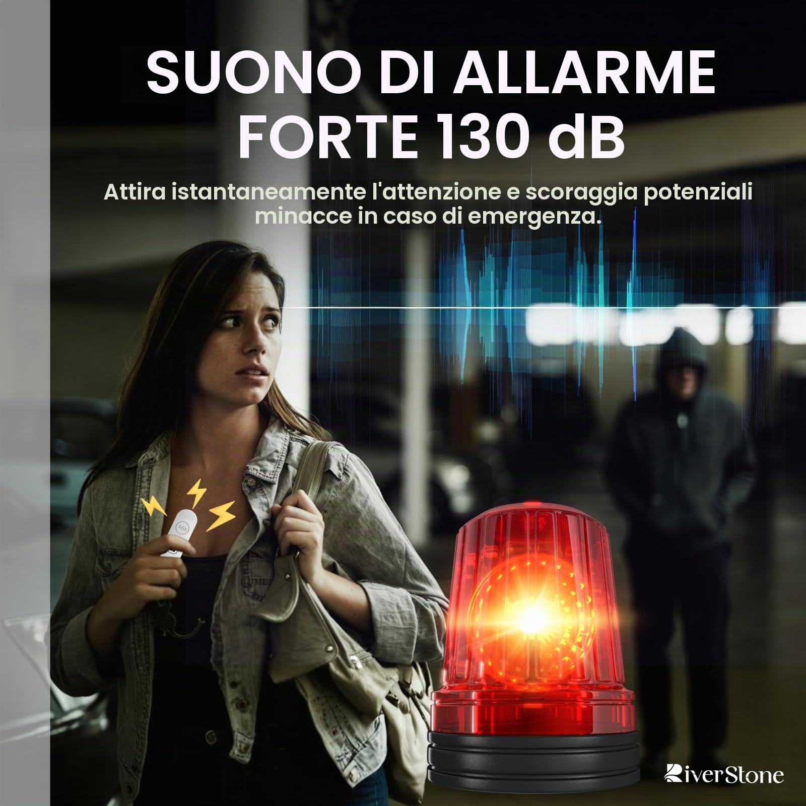 River Stone Allarme di Sicurezza Personale 130dB per Apple FindMy iOS (14.5+) Porta Chiavi Localizzatore Anti-aggressione, Sirena di Emergenza per Donna Bambino Anziano, Localizzazione, Auto-difesa