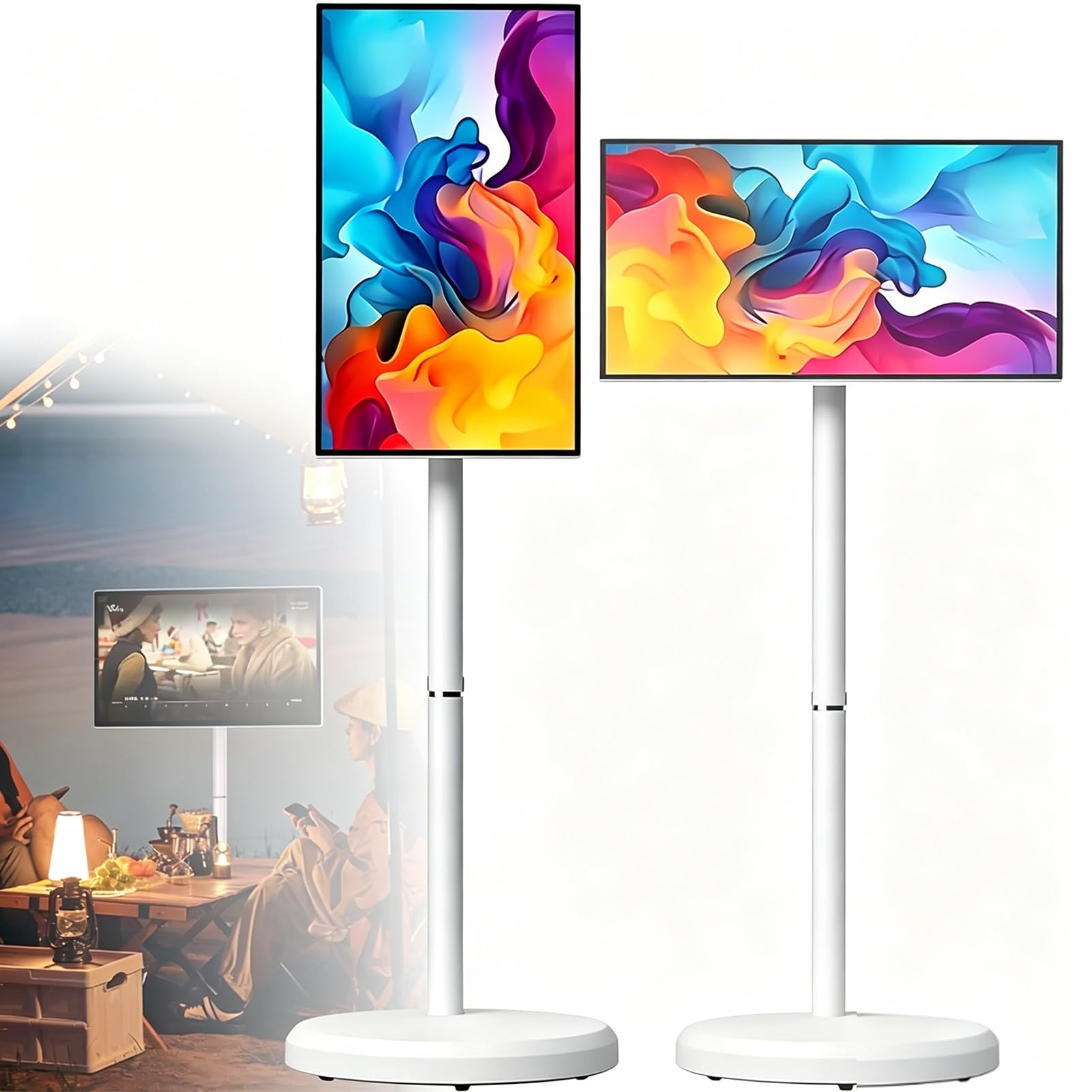 21.5" TV PortáTil con Ruedas,Pantalla TáCtil,Soporte para TV MóVil,Pantalla Inteligente Todo en Uno con InclinacióN Y RotacióN,BateríA Integrada de 5 Horas para Sala, Dormitorio y Oficina