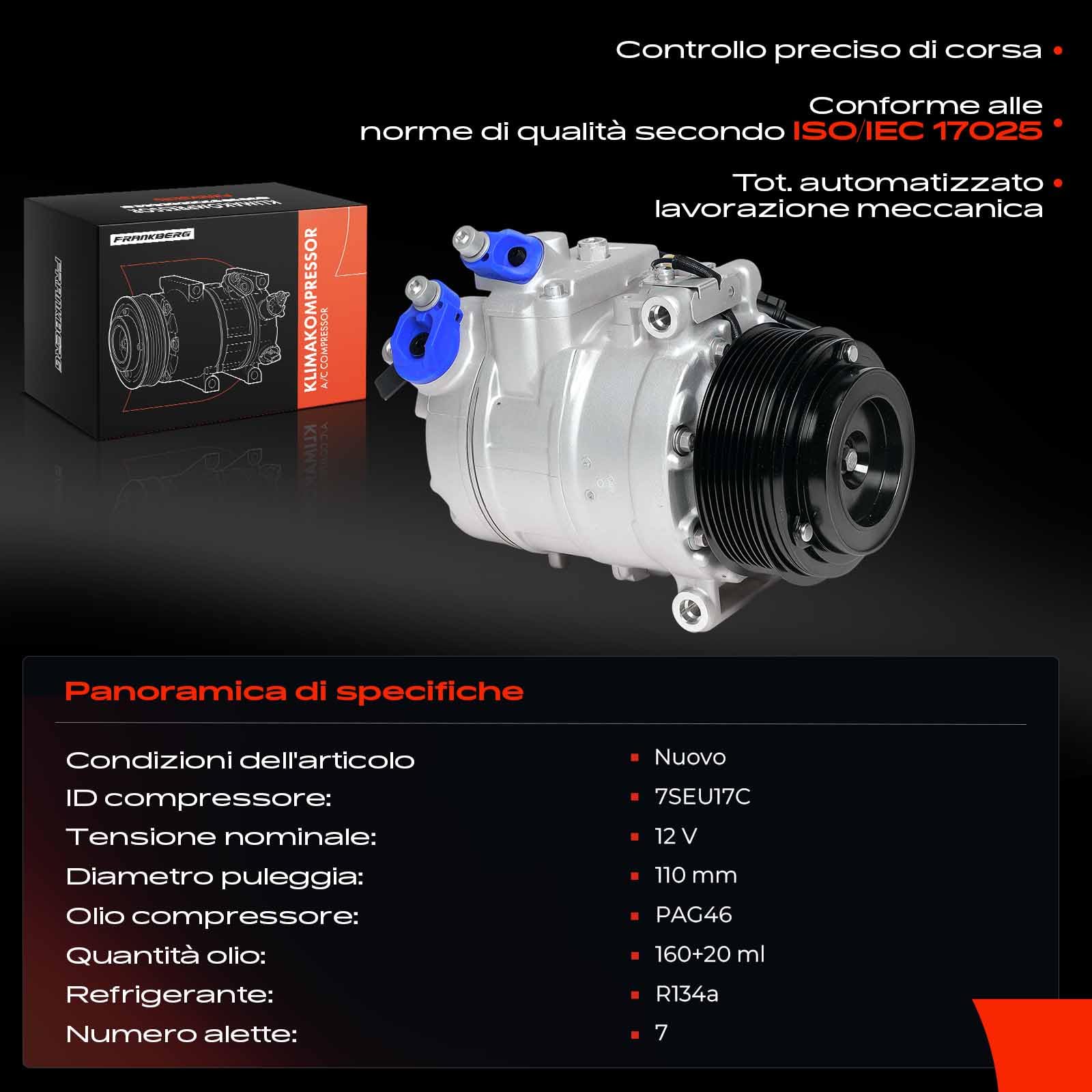 Frankberg Compressore dell'aria condizionata con frizione Diesel Compatibile con Serie 5 F10 F11 Serie 5 Gran Turismo F07 Serie 7 F01 F02 F03 F04 X5 E70 64526987890, con l'olio preconfezionato