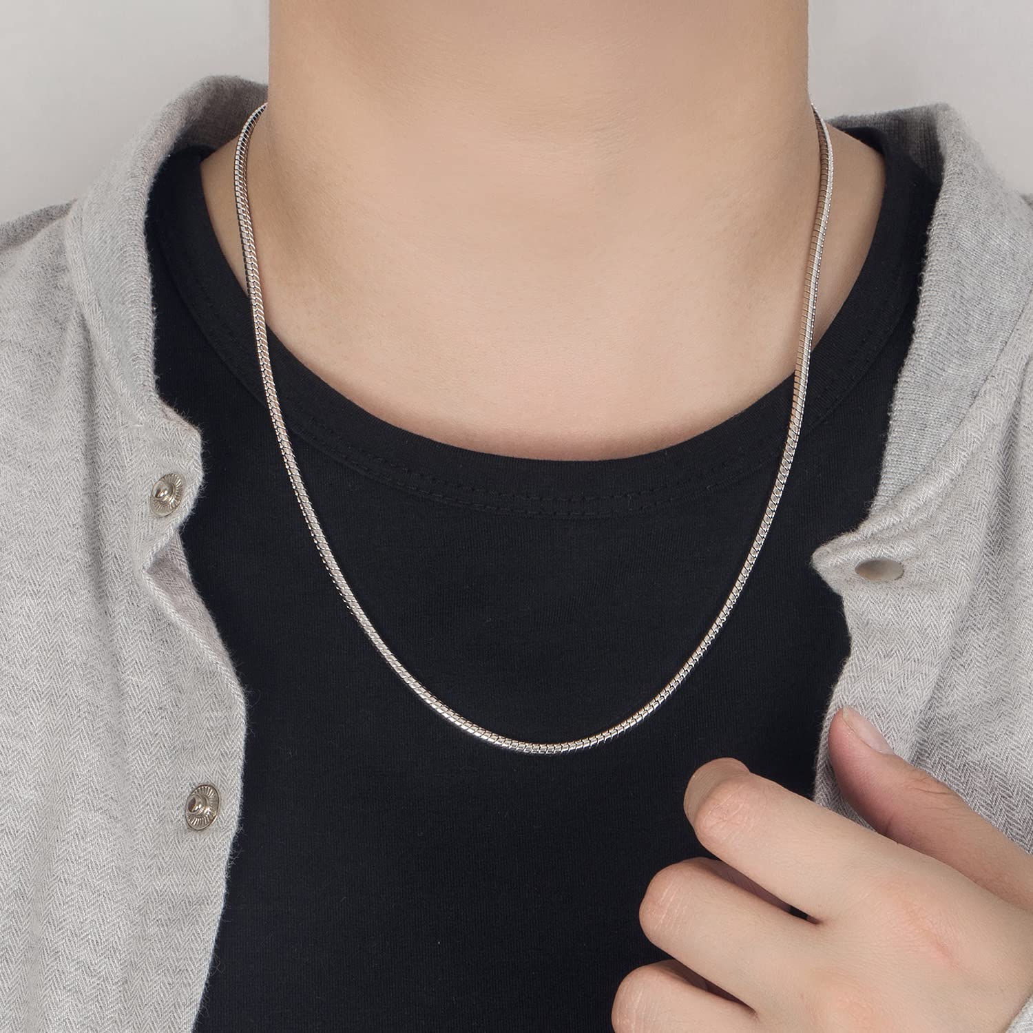 Dankadi Collier en Forme Serpent 3MM 4MM de Largeur en 925 Argent Sterling, 16”-30” Chaîne Serpentine Maille Ronde Or 41-76CM Cadeau Bijoux Fête Anniversaire pour Homme Femme