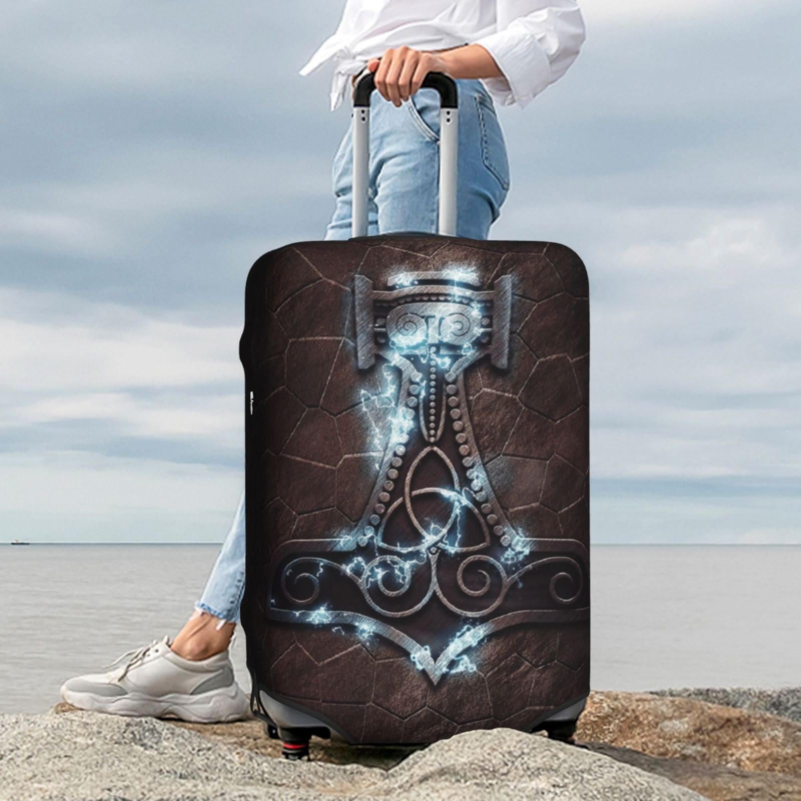 Funda de Equipaje Funda Protectora de Maletas Impermeable y Antiarañazos Imprimir Odín Vikingo Fundas de Viaje Antipolvo para Maletas para Equipaje de Ruedas(A33,XL)