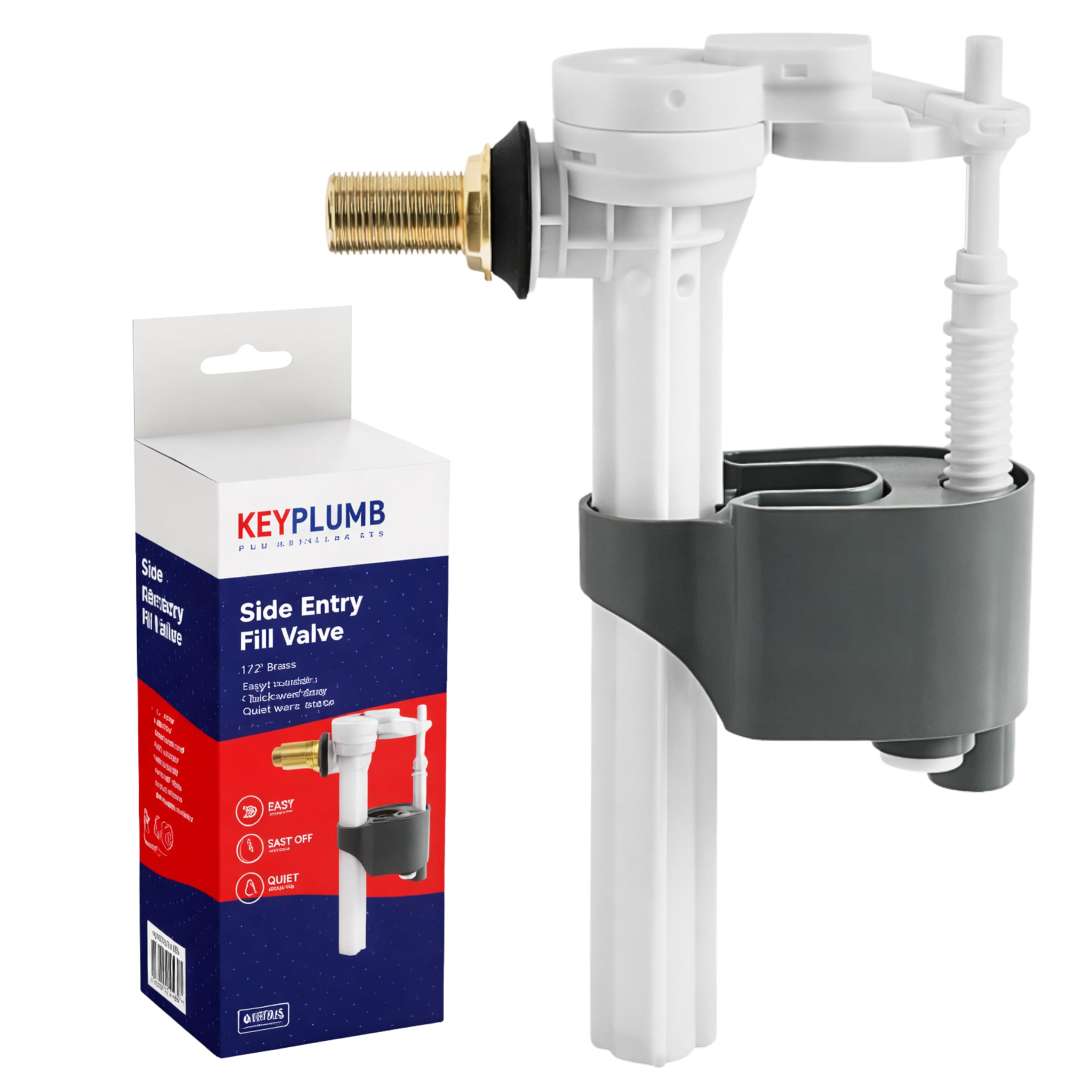 KeyPlumb Side Entry Toilet Fill Valve – 1/2” Brass Tail, Quiet Refill, Quick Shut-Off, WRAS Approved Inlet Valve for Cisterns, Easy Install & Durable