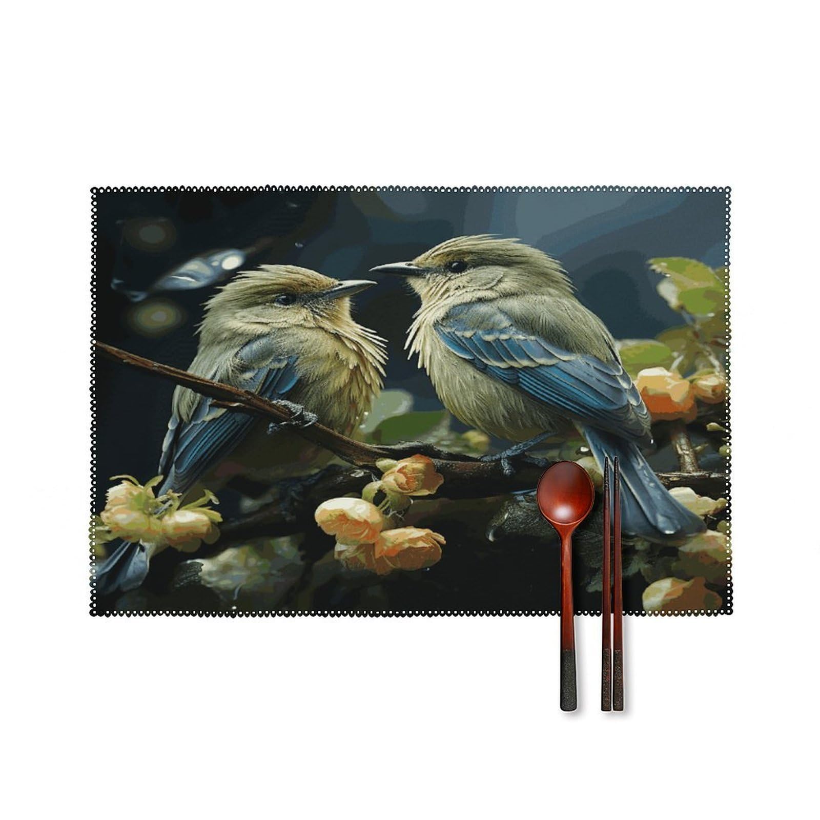 Fekiloot Style Green Leaves And Birds Placemats Set Of 6,Table Mat