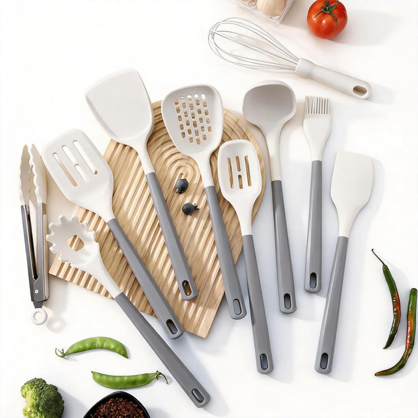 Silikon Küchenhelfer Set Kochutensilien Kochgeschirr Hitzebeständiger Antihaft Silikon Küchenutensilien Wender Zange Pfannenwender Set Spülmaschinengeeignet 11 Stück Multi-Colored,L