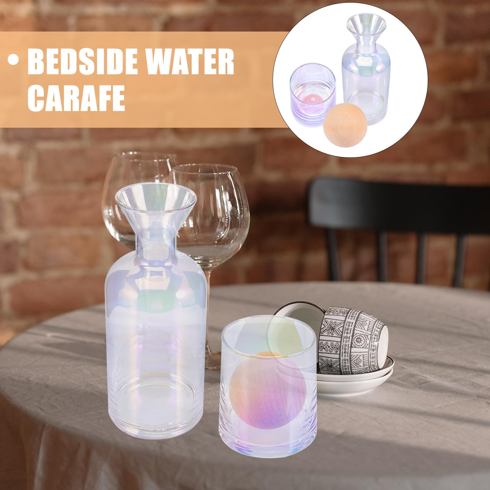 OUNONA Juego de Jarra de Agua y Vaso de Vidrio Transparente con Base de Madera, Resistente al Calor, Adecuado para Banquetes y Eventos Sociales