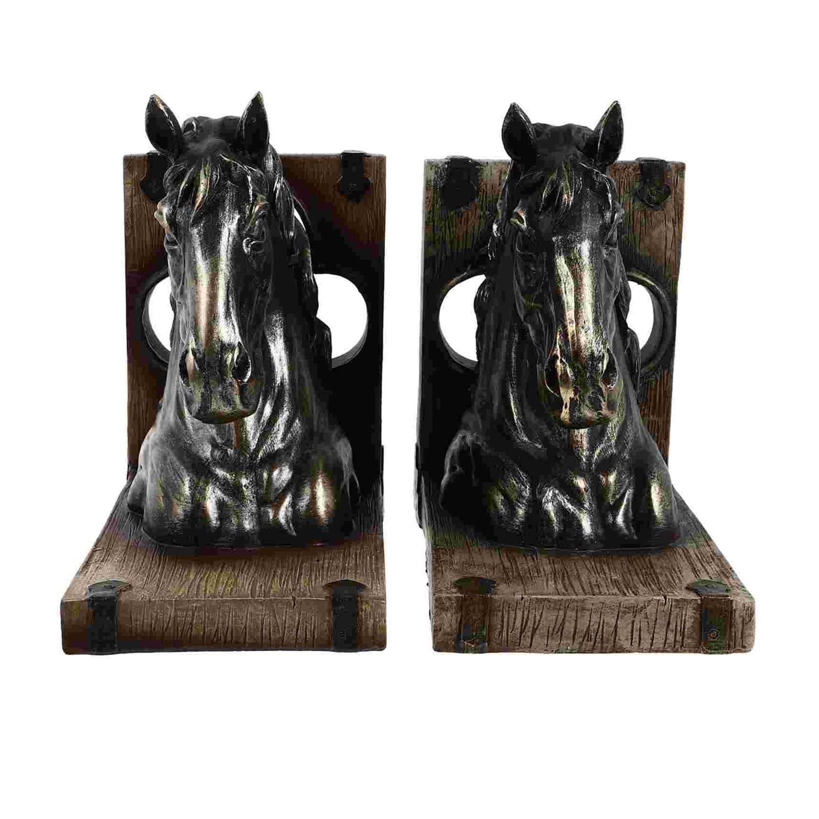 Shelves Bookends Decorative Ornaments Retro Book Ends Horse Head Bookend Ornament Resin Fixator Books Stopper Office Book Support