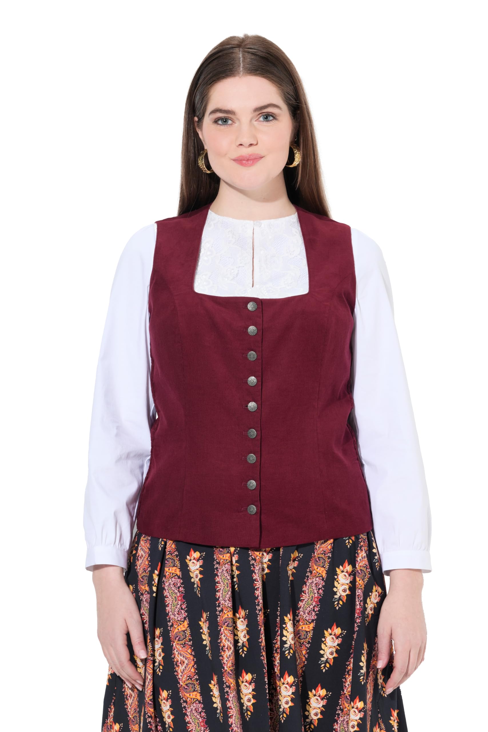 Ulla Popken Damen große Größen Übergrößen Plus Size Trachten-Mieder, Cord, Smok, Slim, ärmellos 829258