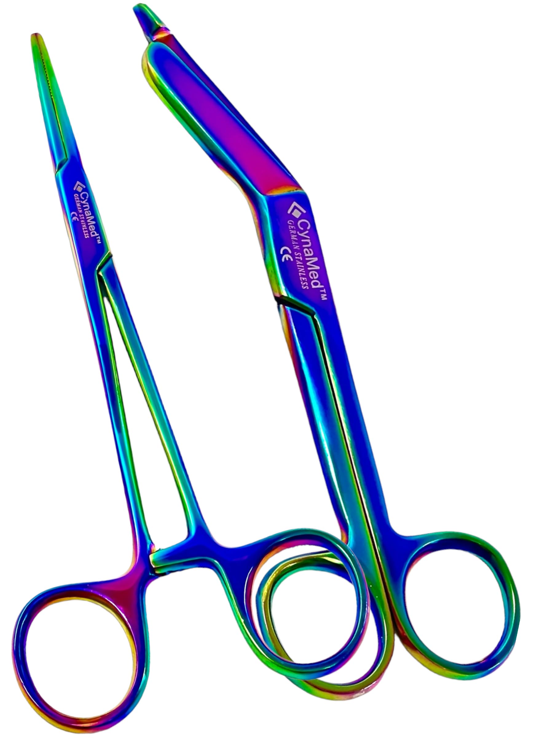 2 Multi Color Titanium Rainbow Color Lister Bandage Scissors 7.25 Inch Plus Straight Hemostat Emt Shear Cynamed