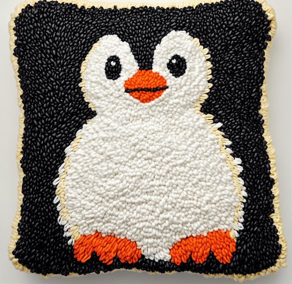 Beginner Latch Hook Cushion Kit,Penguin Decor Pillow Cover 43X43Cm