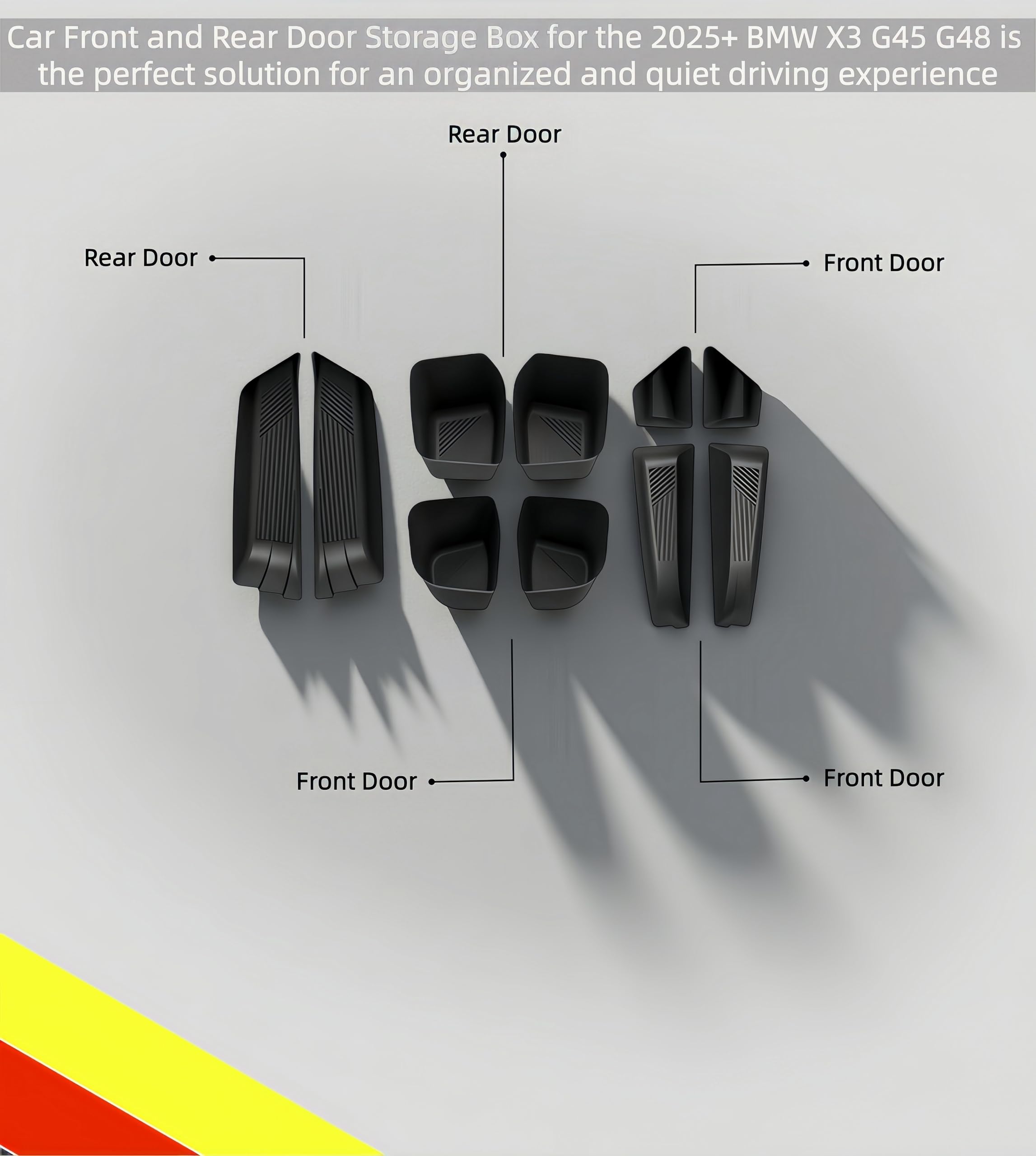 POETRYXIAO Organizer per portiera anteriore e posteriore dell'auto, adatto per BMW X3 G45 G48, set da 10 pezzi, accessori per interni dell'auto, impedisce lo scivolamento e riduce il rumore, nero