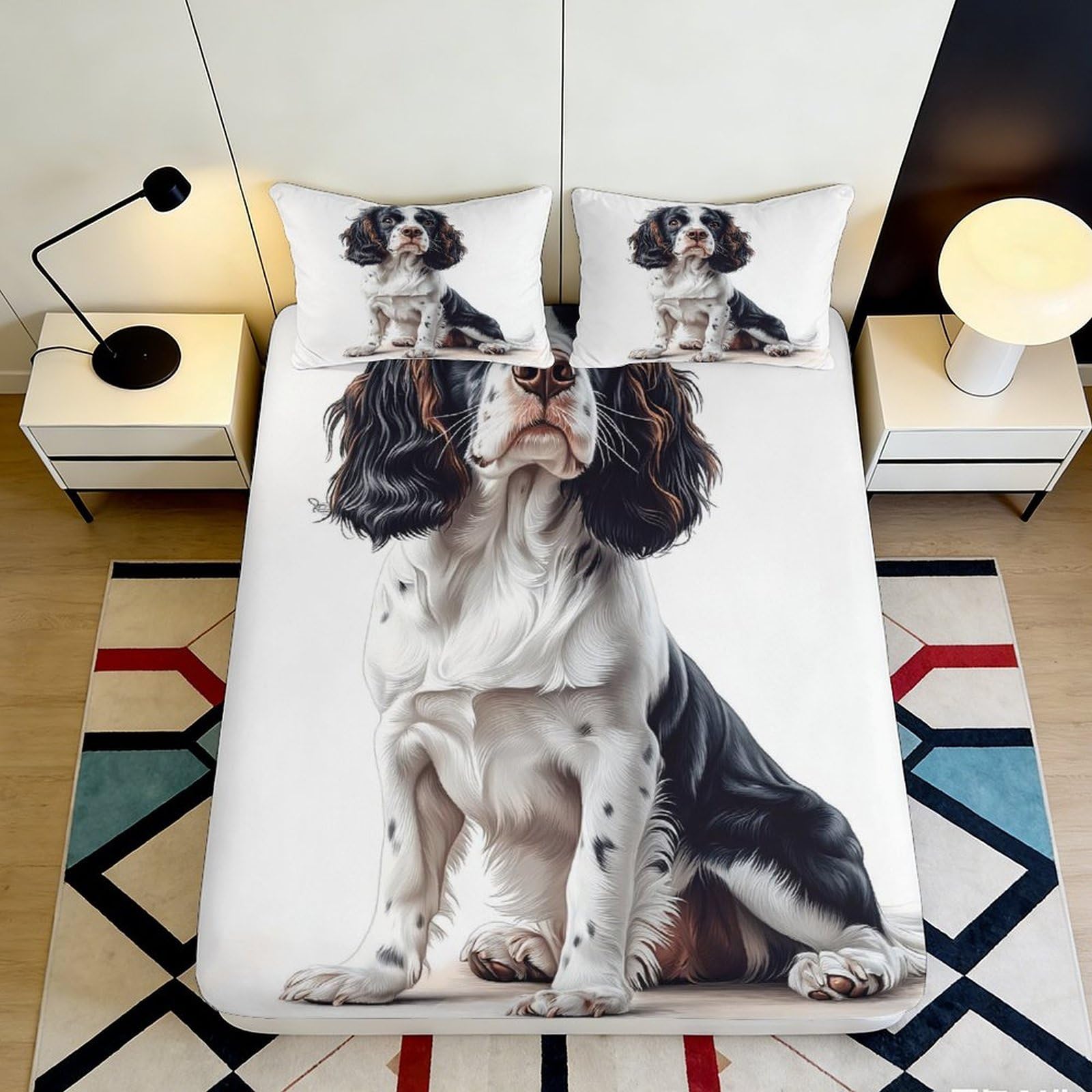 3D Printed Dog Illustration Fitted Sheet Microfiber Soft Anti-Slip Puppy Portrait Mattress Cover for Bedroom Guest Room Decor 90x200x25cm