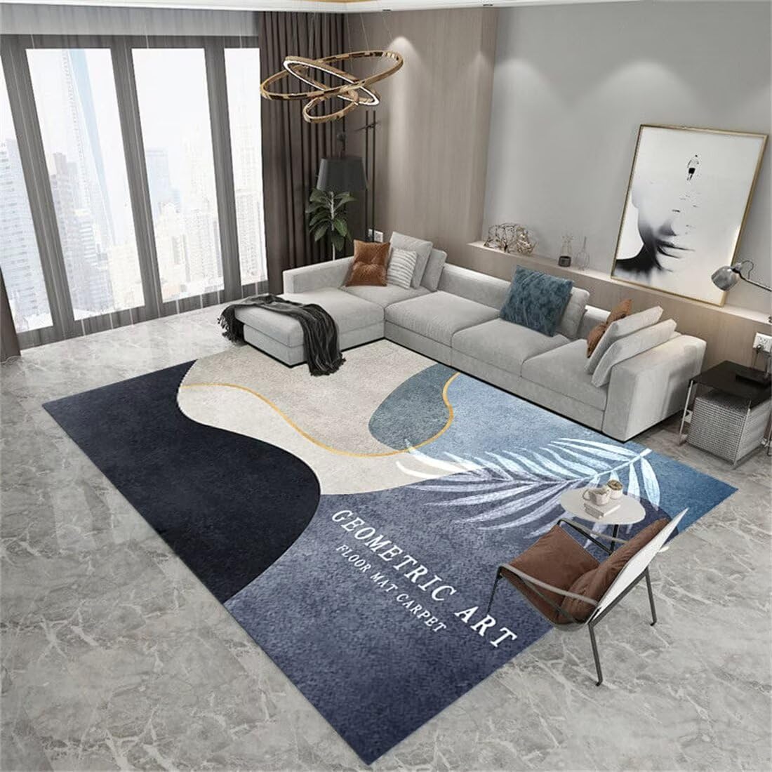 Tapis bleu gris super doux lavable en machine pour chambre d'adulte | 90x200cm