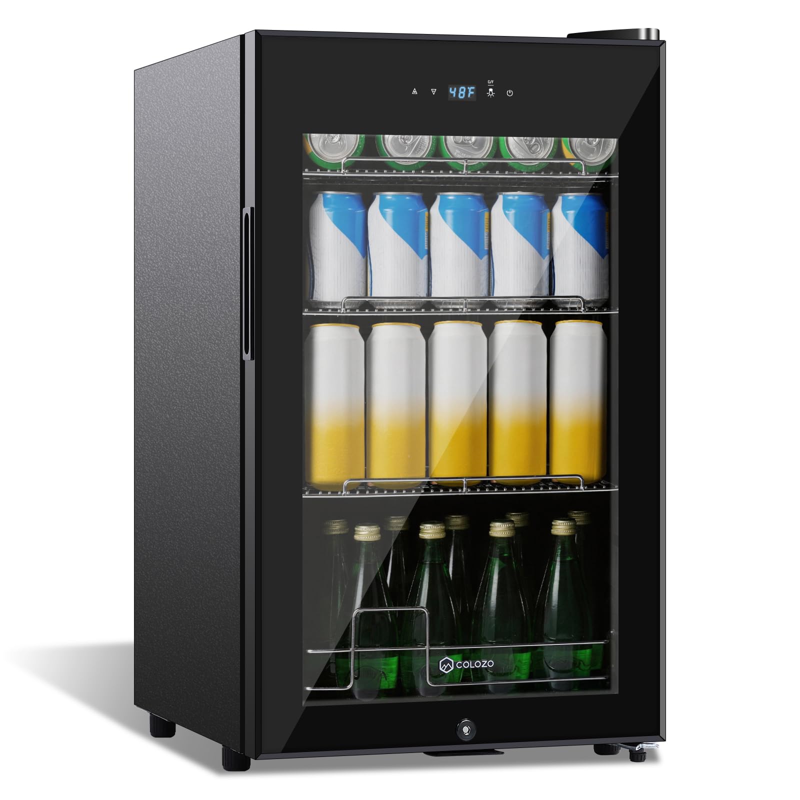 Colzer 17 Inch Black Beverage Refrigerator Cooler, 96 Cans Mini Fridge With Glass Door&Lock, Beer Fridge For Soda Water Or Wine, Drink Refrigerator For Home Office Bar Bedroom on Fridge.com - View 3