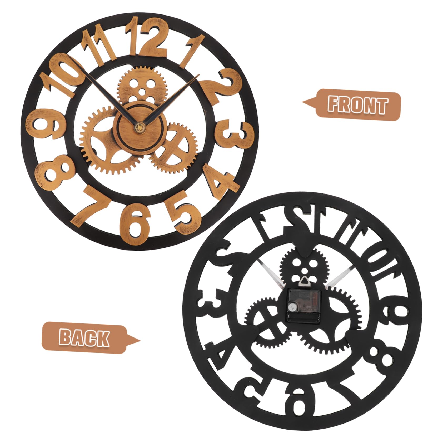 Cabilock Reloj de Pared Decorativo Industrial de Madera Engranajes, Silencioso y Fácil de Limpiar, Adecuado para Hogar u Oficina