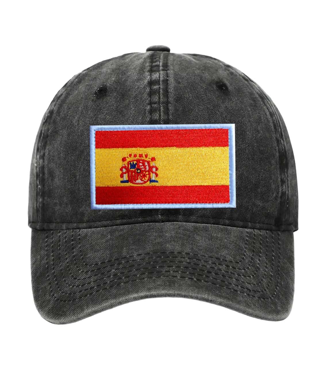 Petite Pine Spain Baseball Cap with Washed Cotton Fabric,Hat with Embroidered by Spanish Patch,Sun Hat,Adjustable Baseball Cap for Unisex Men Women Teens Washed Baseball Cap(Black)