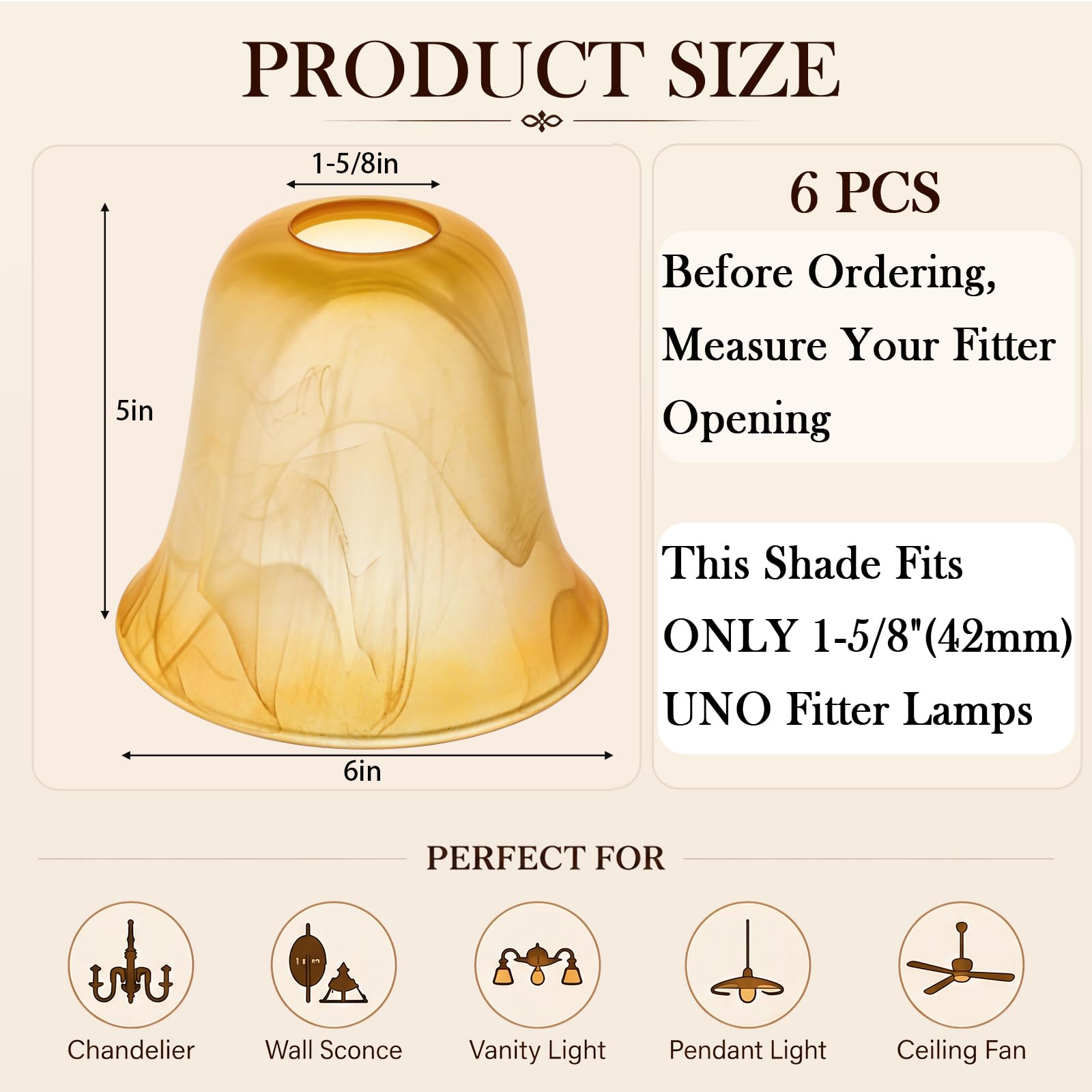 Amber Marble Lamp Shades - 6 Pack Replacement -2