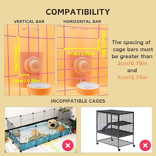 Miniatura 3 de Botella de agua para conejo, 600ml20.3 fl oz dispensador de agua colgante alimentador jaula cajón conejera conejito cachorro gato chinchilla hurón