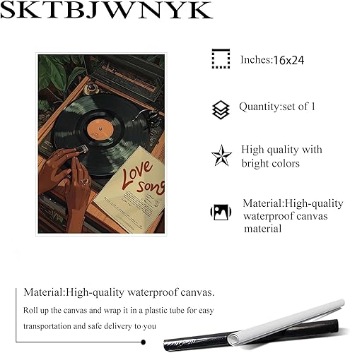 Miniatura 2 de Arte de pared de disco de vinilo de música, póster moderno de mujer negra, impresión en lienzo vintage de canción de amor, lienzo de música de