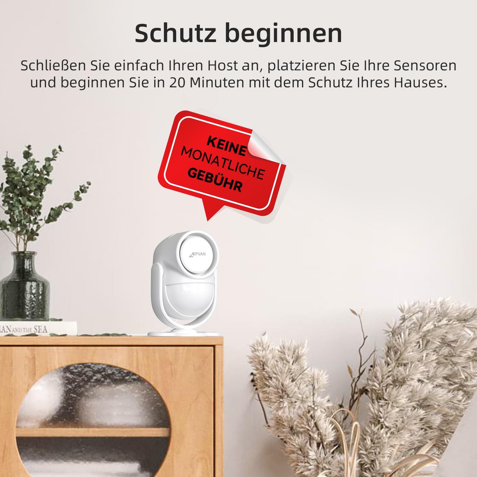 CPVAN Alarmanlage Haus, WiFi PIR Bewegungsmelder Alarm, DIY Einbruchschutz Fenster/Türsensor mit Fernbedienung & APP, Kein Vertrag & Gebühr,Weiß