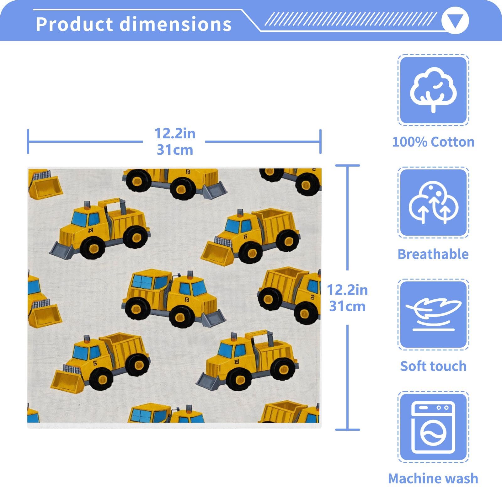 ALAZA Wash Cloth Set 100% Cotton Fingertip Towels Face Cloths Sets Bulldozer Cartoon Highly Absorbent Soft Feel Set of 2