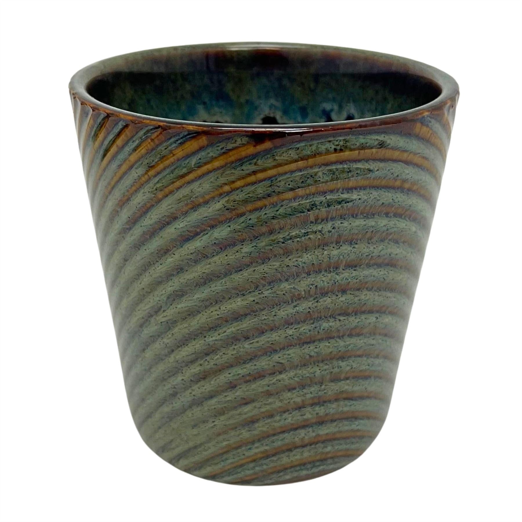 Carousel Home Green Ceramic Plant Pot, 11Cm Embossed Spiral Reactive Glaze Indoor Planter, Small Succulent Cactus Flower Pot