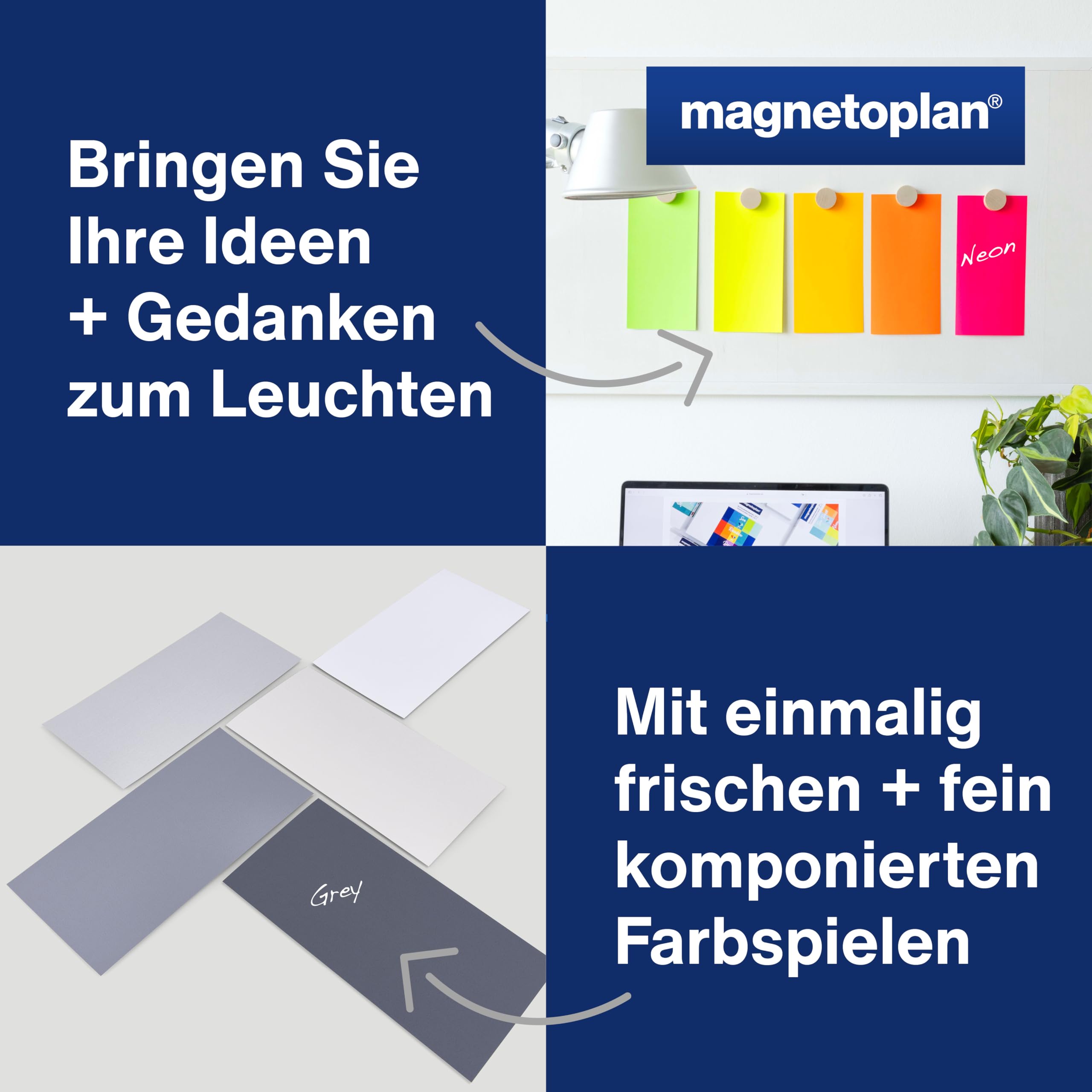 magnetoplan Moderationskarten, Set 2 (Sea Dusk, Neon, Grey) | 750 Stück | FSC zertifiziert, 120 g/m² | Blanko Karten in 15 starken Farben für Schule + Büro | BxH 200x100 mm, rechteckig