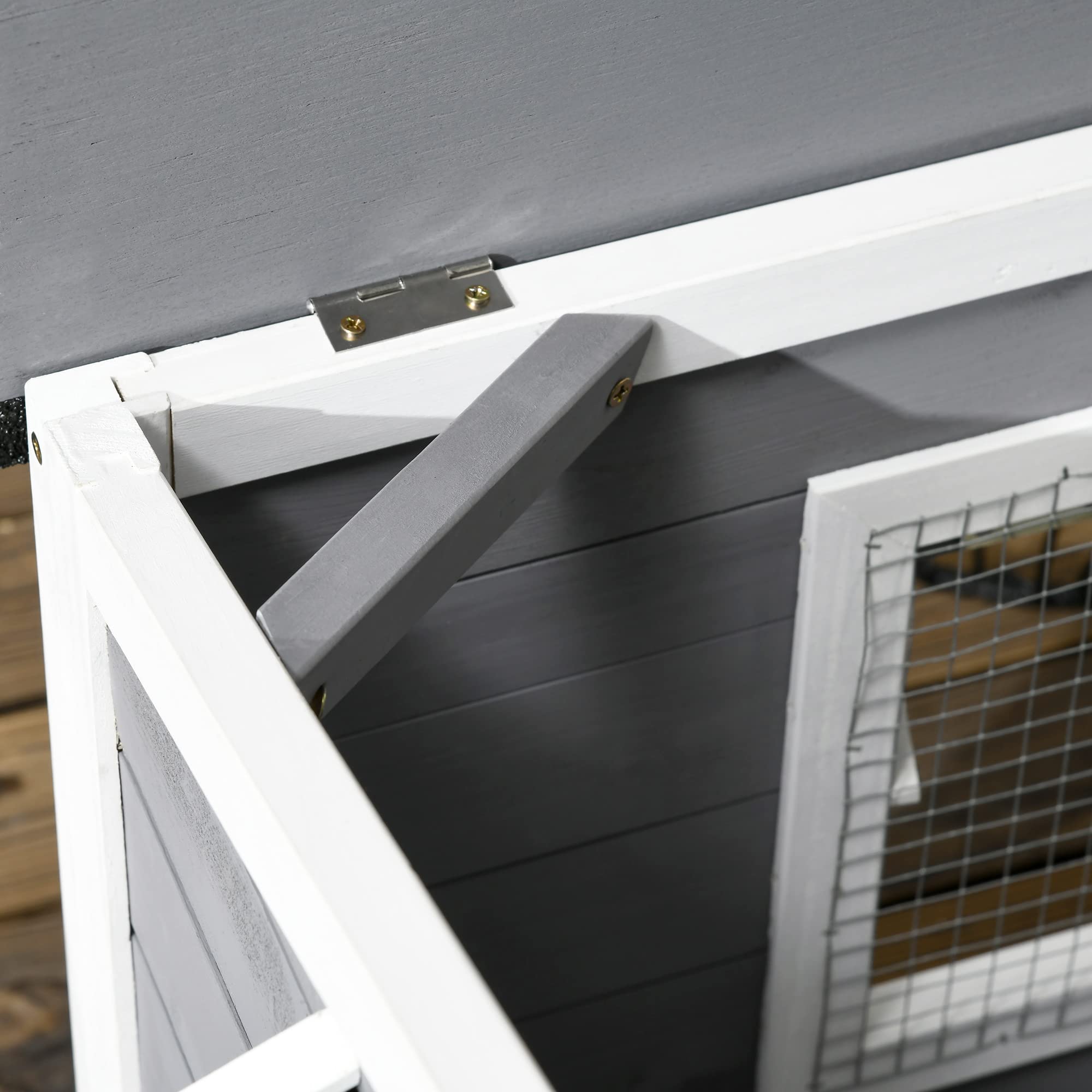 PawHut Caseta para Perros Exterior Casa para Perros Pequeños con Techo Asfáltico Abatible 2 Ventanas Puerta con Cortina y Base Extraíble 97x72x65 cm Gris