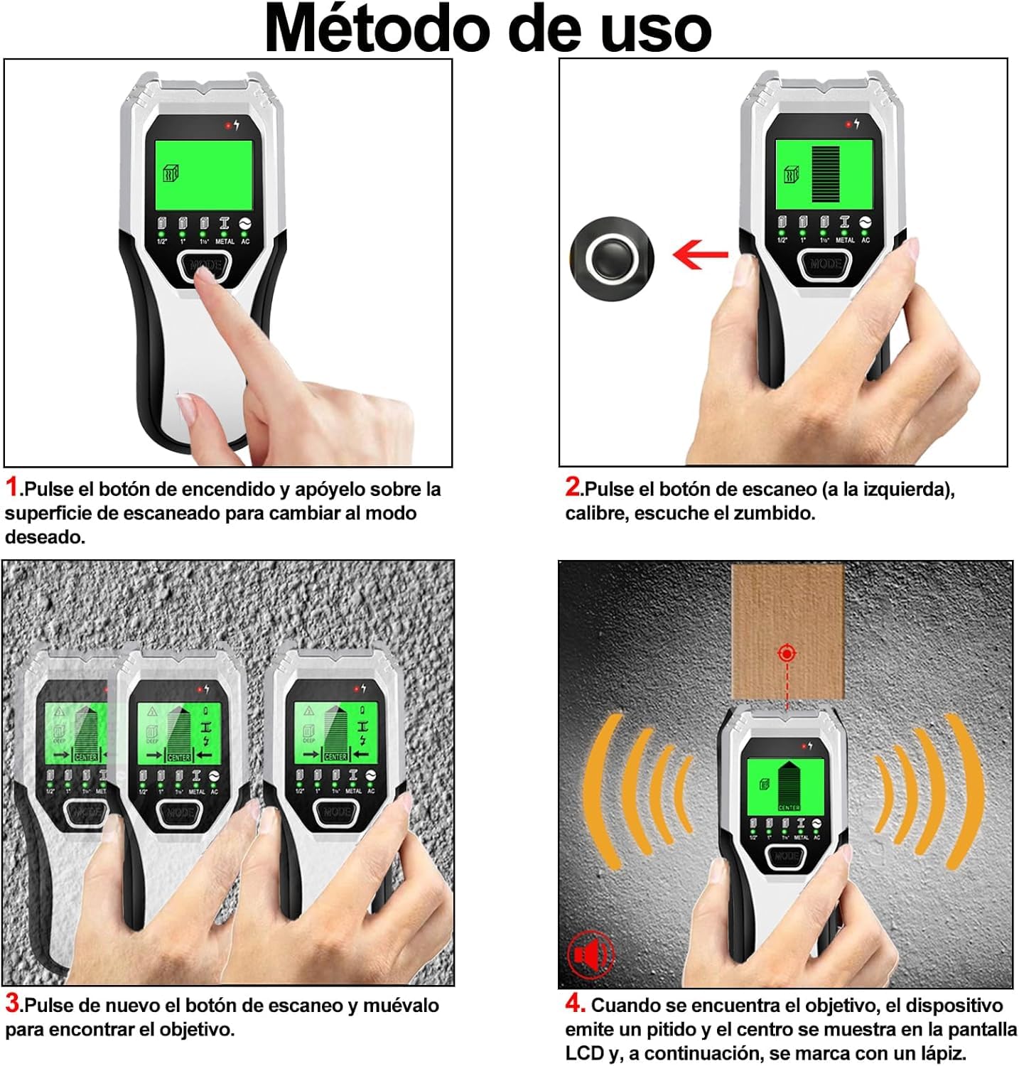 FOLAI Rilevatore da parete 5 in 1 Scanner da parete con sensore a bullone, Multifunzionale Stud Finder con schermo LCD e avviso di suono, per rilevare tubi metallici, tre tipi di legno e AC