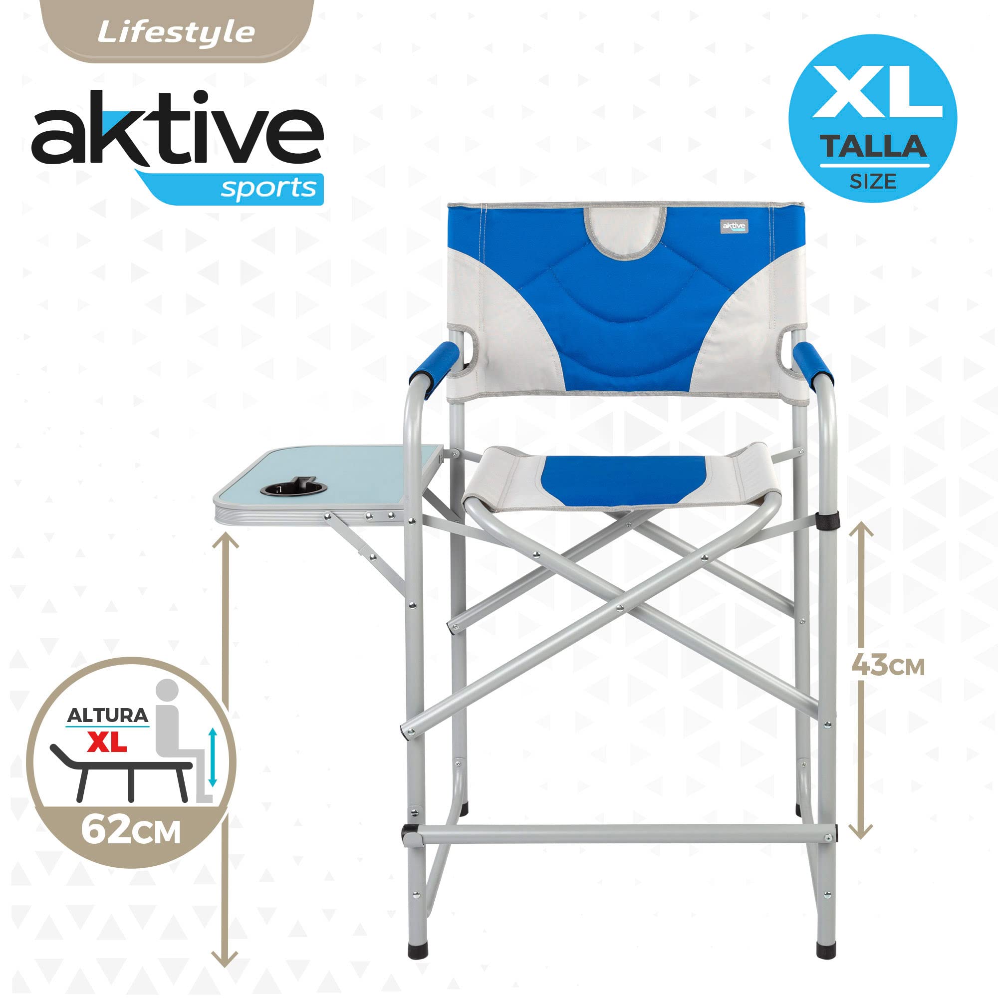 Aktive 52889 - Sedia da regista pieghevole XL | Sedia pieghevole per campeggio, giardino, terrazza | Peso massimo 110 kg | Seggiolone 62 cm