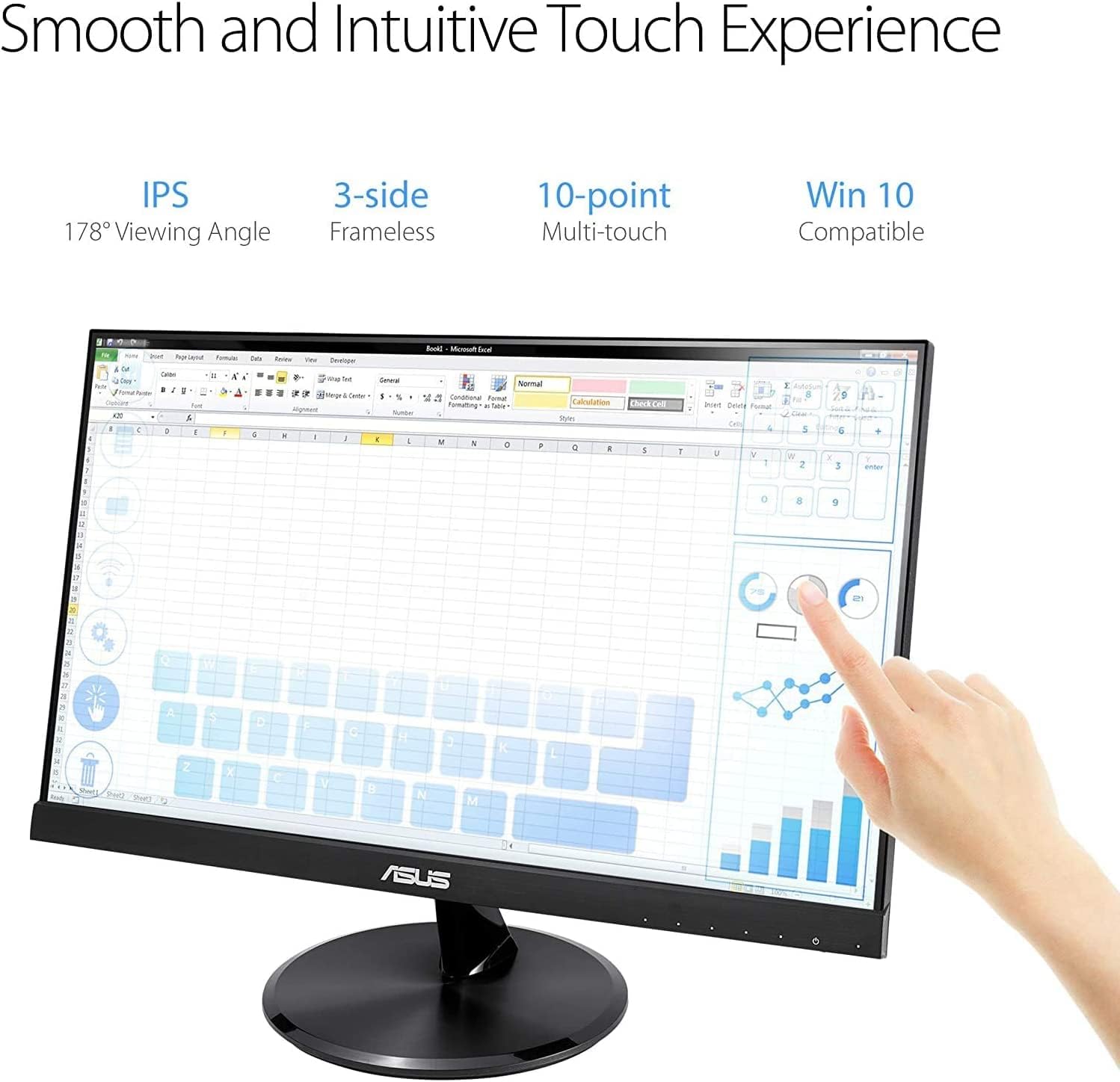 ASUS VT229H 21.5 Monitor, FHD, 1920 x 1080, IPS, 10-point Touch Monitor, HDMI, Flicker Free, Filtro Luce Blu, Certificazione TUV