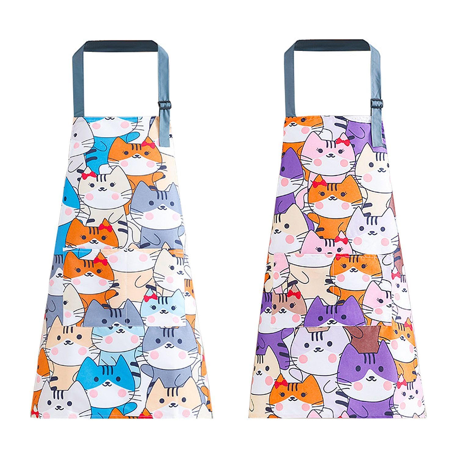 SLAXJNE Delantales De Gato De Dibujos Animados - 2 Piezas para Niños, Antiincrustantes, Halter, Estampados Lindos - Cocina y Jardinería