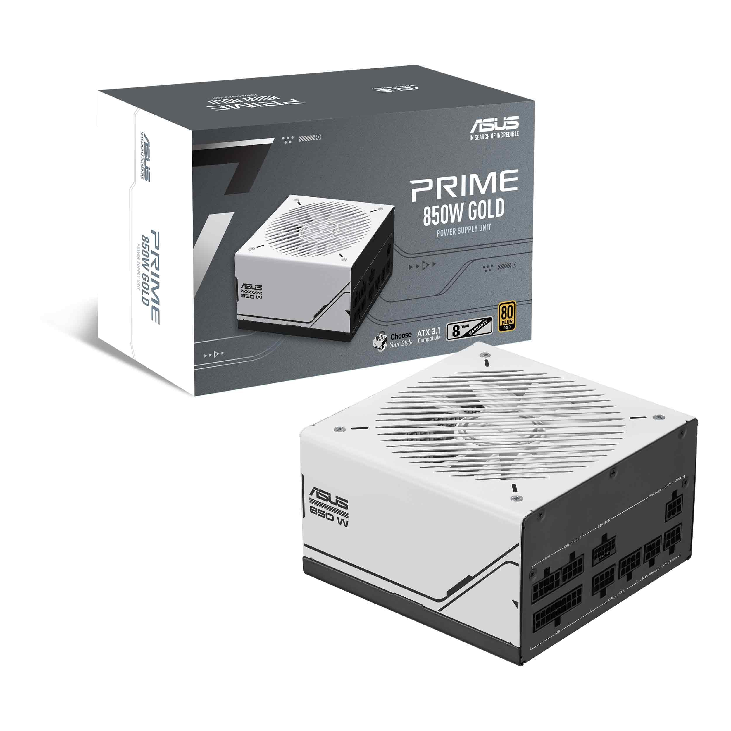 ASUS Asus Prime 850W Gold Gaming PSU, Double Ball Bearing Fan, Fully Modular, 80+ Gold, ATX 3.0, PCIe 5.0