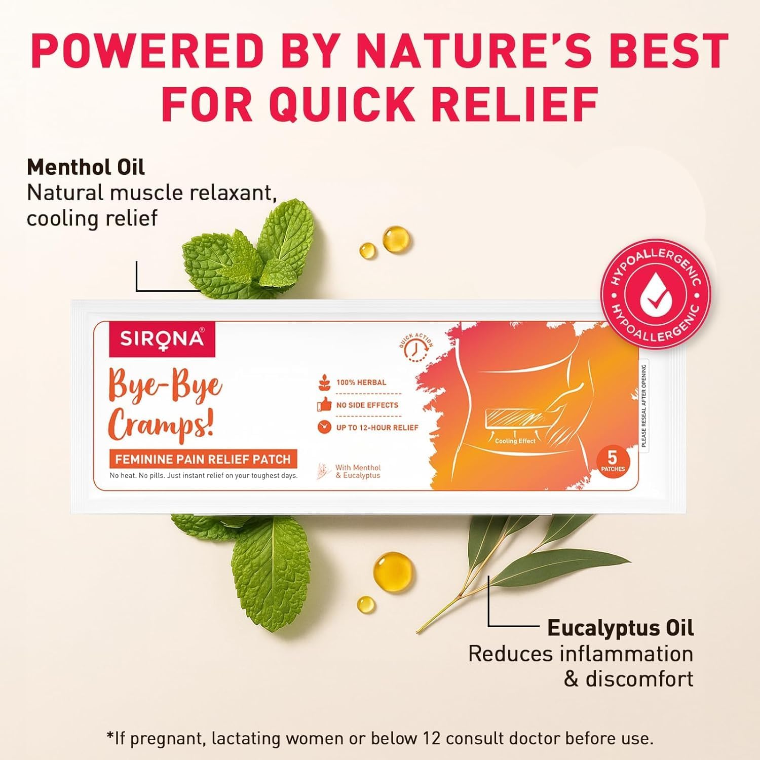 Sirona Herbal Period Pain Relief Patches - Pack of 20 | Instant Relief from Menstrual Cramps | Cool Patches with No Chemical Actives | No Side Effects 2