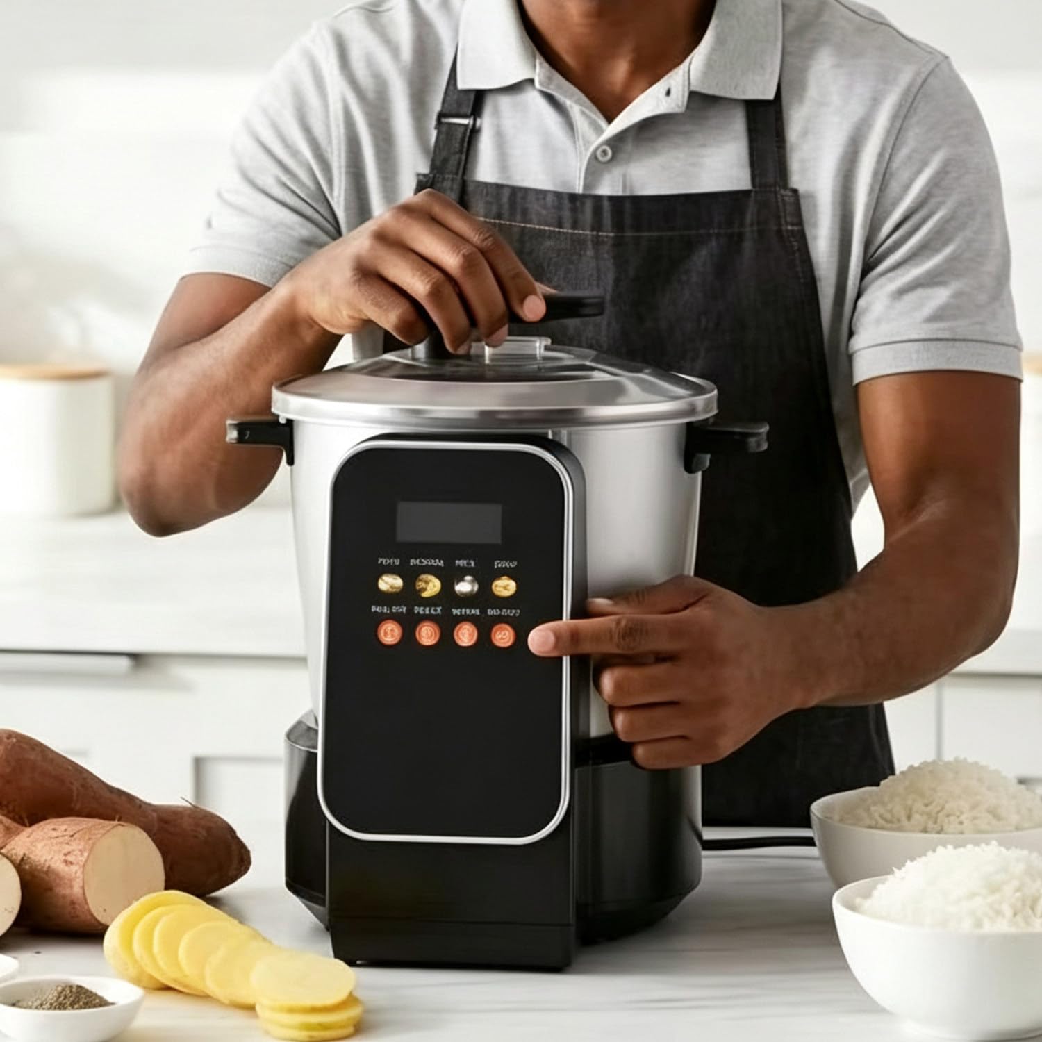 Elektryczny multicooker o dużej pojemności, automatyczny mikser Fufu i Banku, domowy robot kuchenny z materiału spożywczego do codziennego użytku w kuchni afrykańskiej 110v-6L