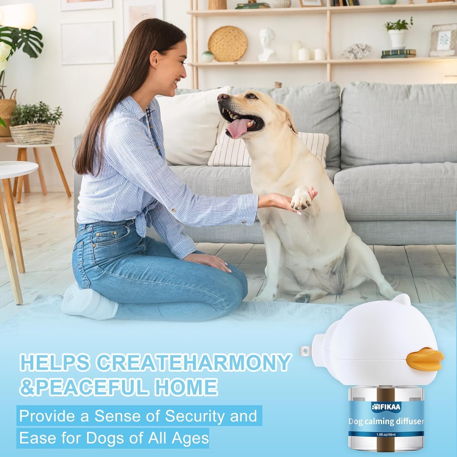 Dog Calming Diffuser 6-in-1 Kit Dog Appeasing Pheromone Relief Separation Anxiety, Equipped with 2 Plug in + 4 Refills 48ml Vial, Reduce Aggression Barking, Supply for 120 Days-Tasteless