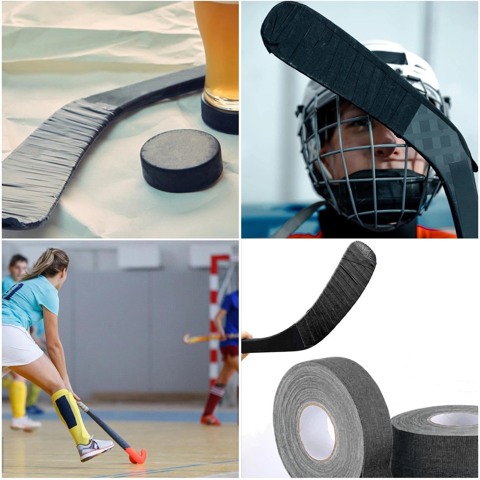 2 Rouleaux Tape Hockey sur Glace Tape Crosse de Hockey Tape Ruban de Hockey Adhésif Antidérapant Ruban de Bâton de Hockey pour Raquette Tennis, Badminton (Noir)