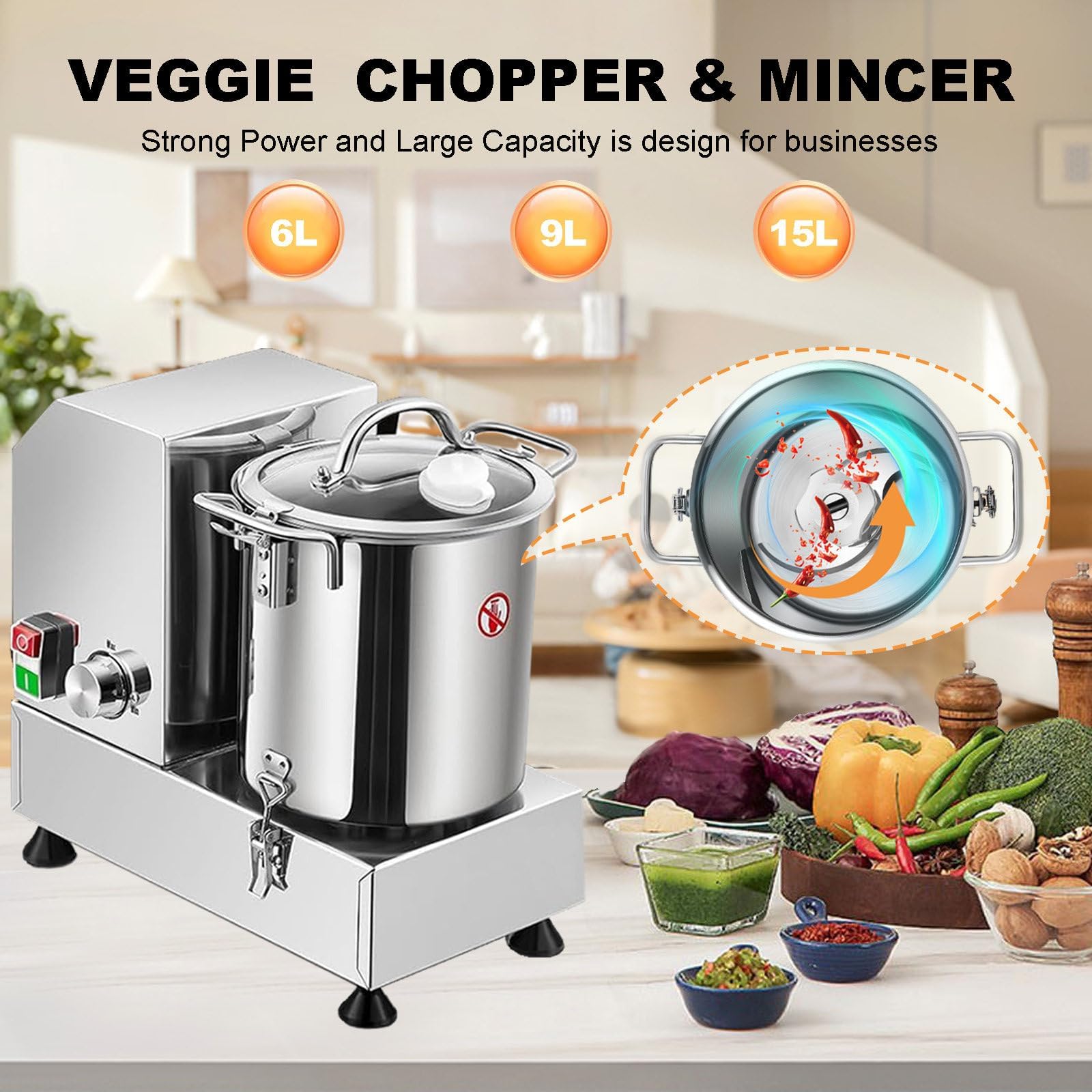 Genérico Procesador de Alimentos eléctrico, Picador de Verduras y Molinillo de Carne Multifuncional, Ideal para la preparación de cebollas, Verduras y Carne (15 L)