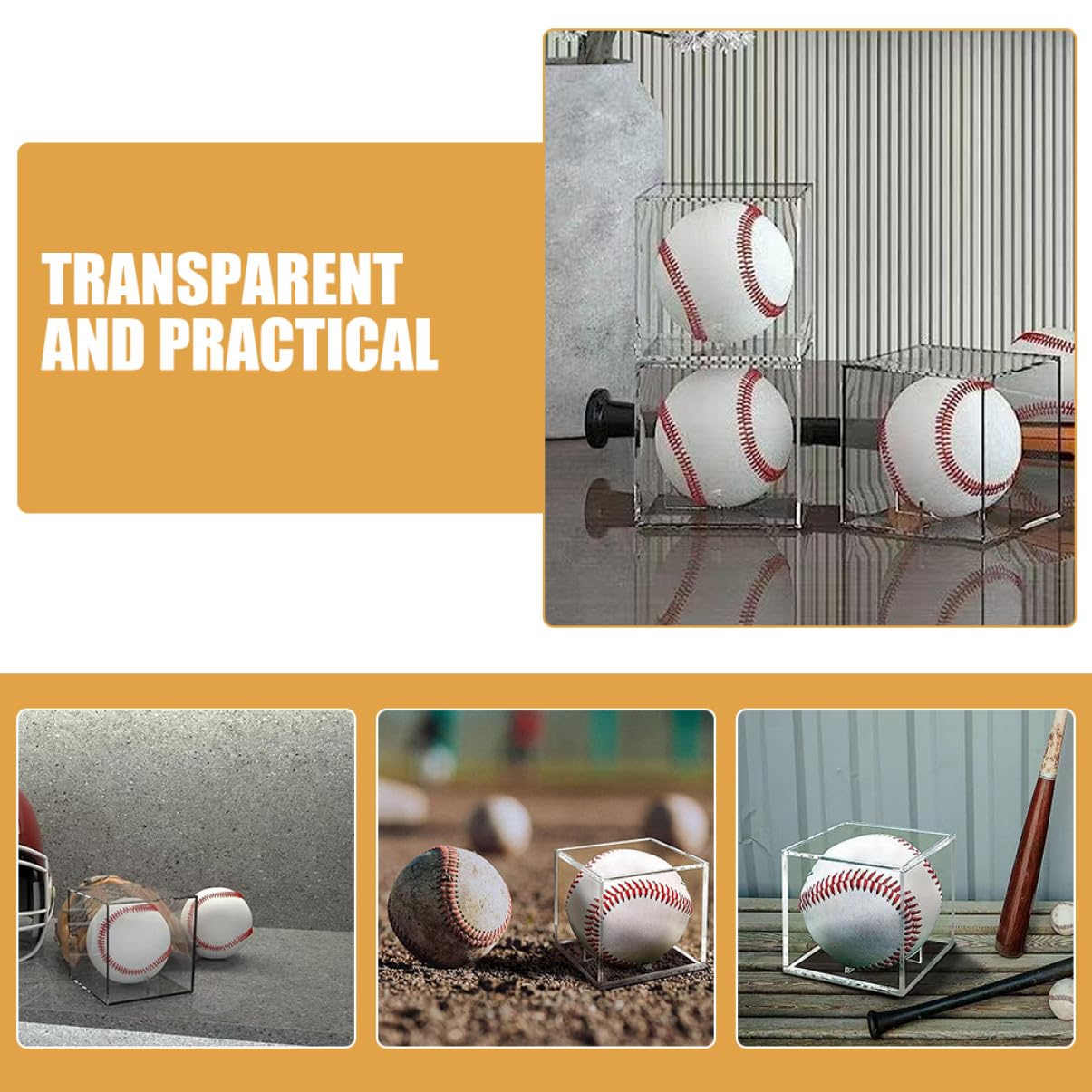 Mikinona Vitrina Transparente de Acrílico Cuadrada Diseño Ahorrador de Espacio con Soporte y Protección para Balones Firmadas, Pack de 3 Piezas para Exhibición de Béisbol
