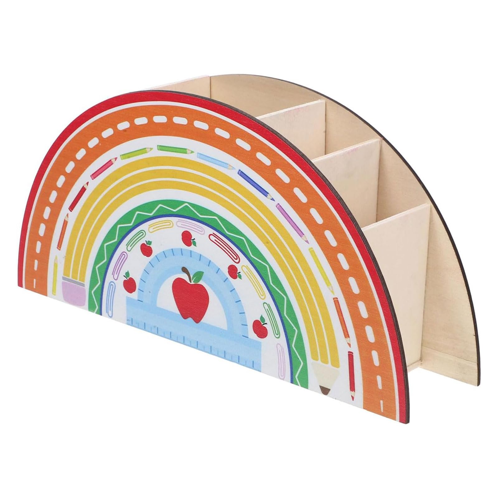 Nucelit Rainbow Like Wood Pencil Cup 5 Compartment Desk Pen Organizers for Bedroom Living Room and Desk Organization Rainbow Pen Organizers