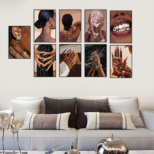 Miniatura 6 de VejiA Impresión artística femenina negra, pintura de pared de estilo bohemio, pintura decorativa abstracta de mujer afroamericana, adecuada para