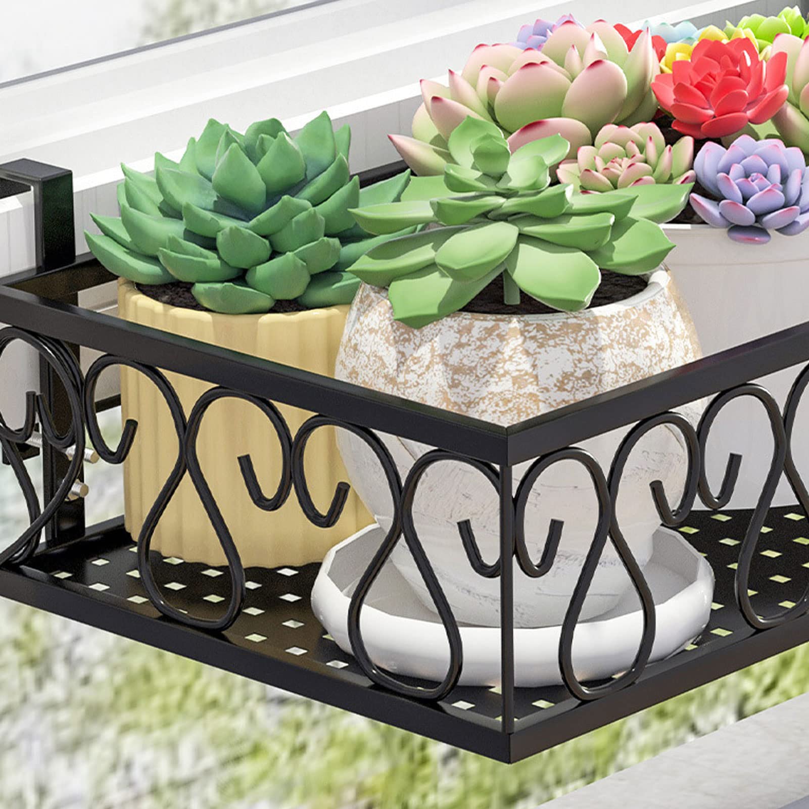 Generico Supporto per Vaso da Fiori per Balcone, mensola per ringhiera da Patio, mensola per Vaso da Fiori in Ferro con Ganci, ringhiera sospesa, mensola per Fiori, mensola in Metallo, Cestino per Fi