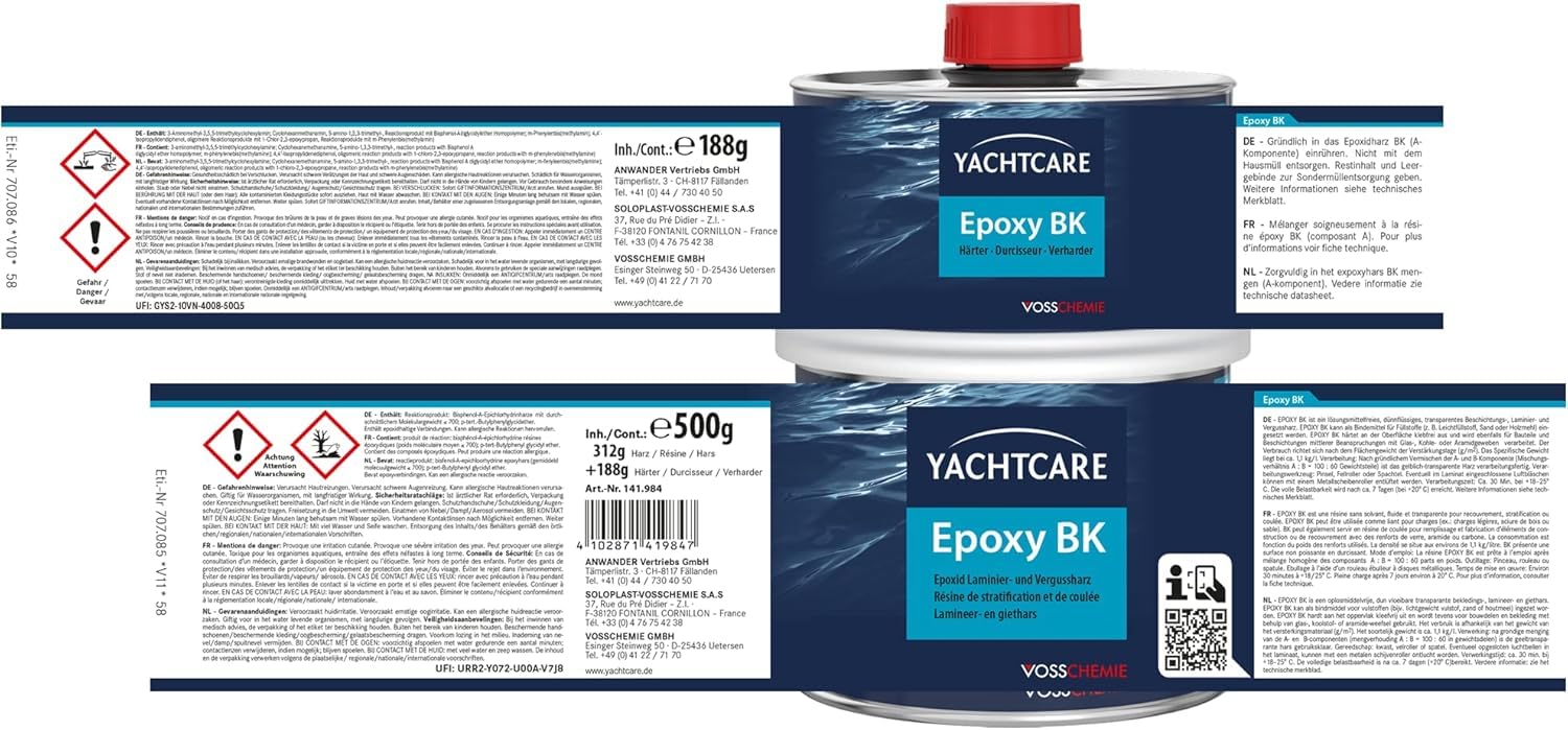 Yachtcare Epoxy BK - Résine époxy sans solvant pour stratification, coulée et vernis