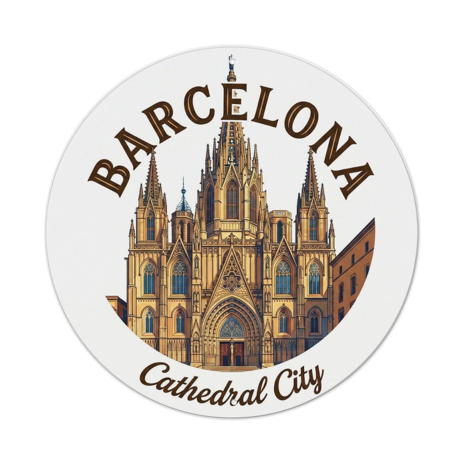 Barcelona Cathedral Catalan Historic Retro Travel Vintage Metal Tin Sign Plaque Wall Decor for Cafe, Man Cave, Club Bar, Office, Home Garden Round Metal Poster 8x8Inch