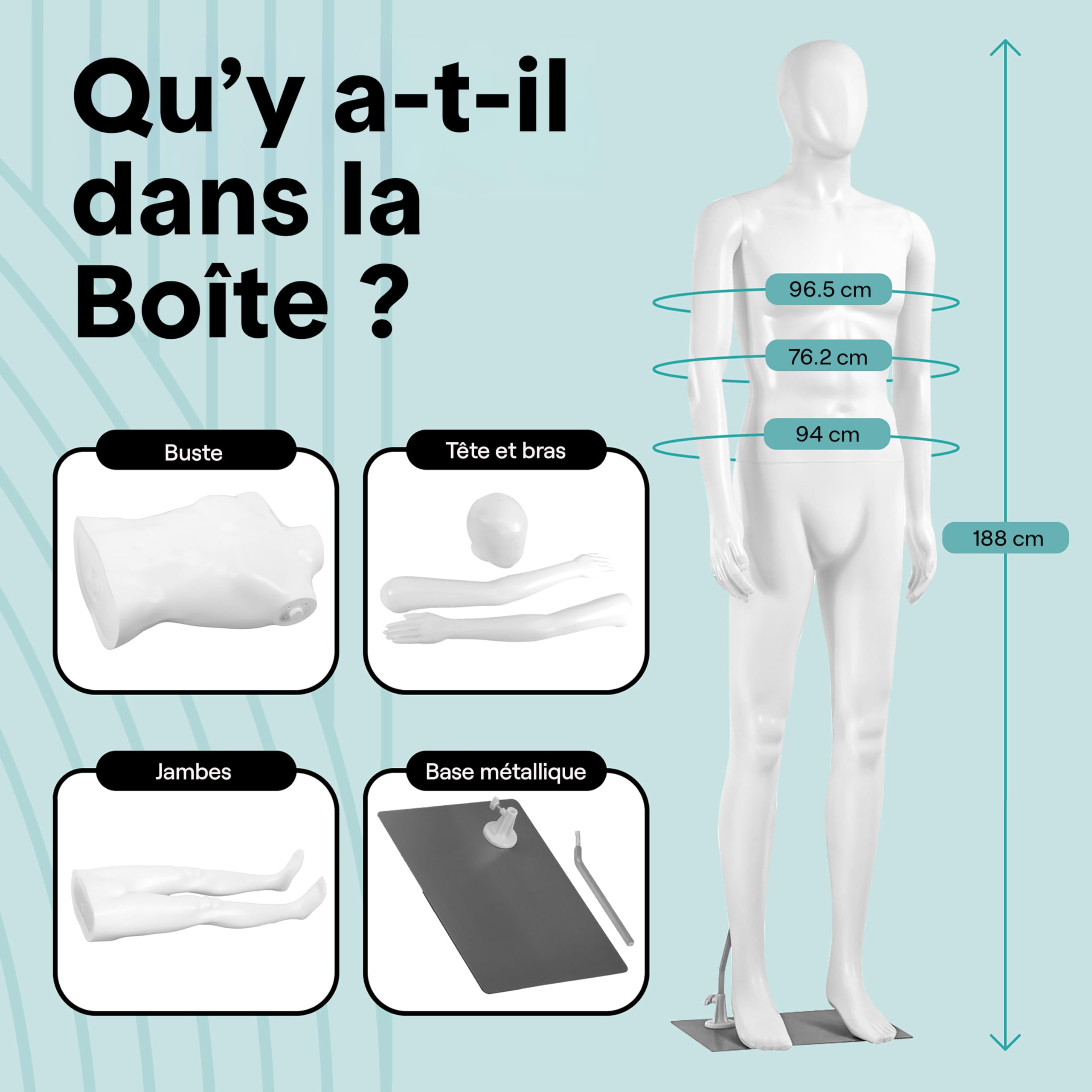 SereneLife Mannequin Masculin Corps Complet, 185cm de Hauteur, Membres Flexibles, Tête Ajustable, Design Détachable, Idéal pour Magasins de Vêtements, Boutiques, Expositions et Plus