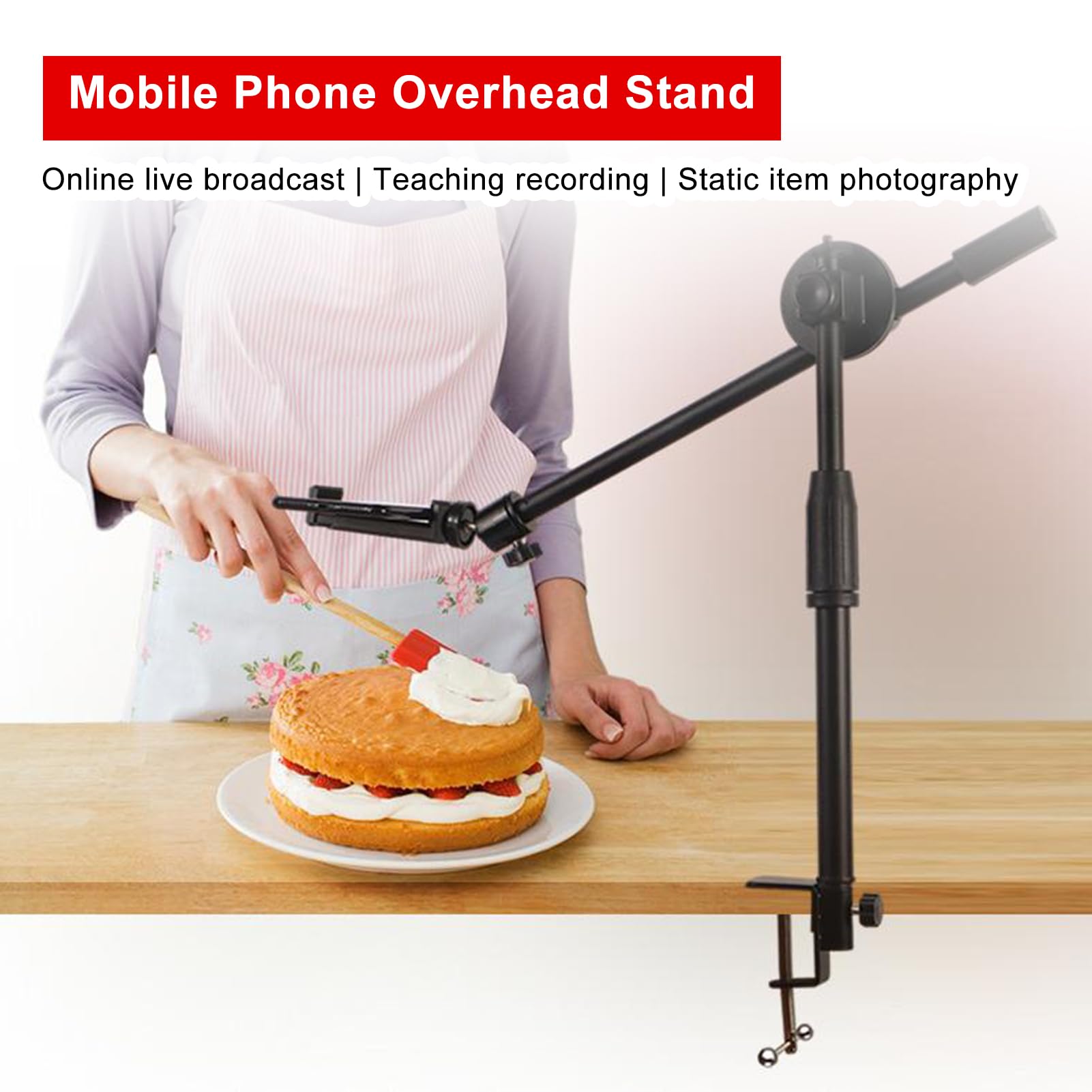 Aoresac Soporte de Mesa de Brazo de Brazo Ajustable con Soporte para Teléfono, Luces de Relleno de Cardáneo Desk Clask para Grabar Transmisión en con Soporte de Teléfono Flexible (C)